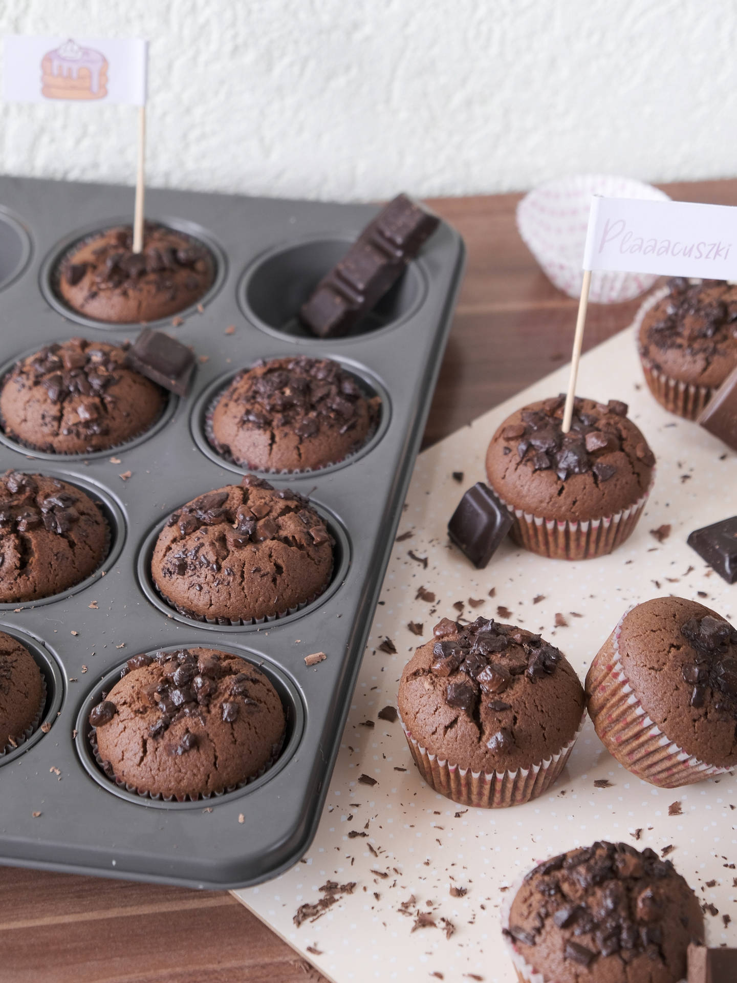 Chocolate Muffins On Pan Background