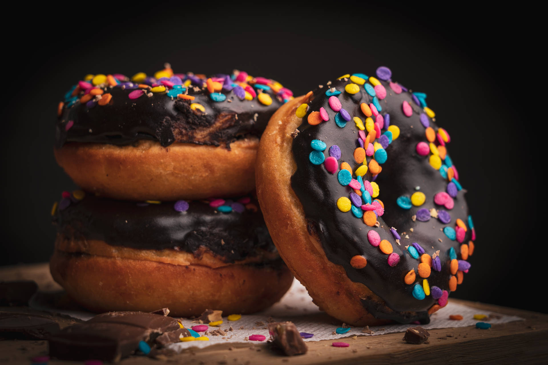 Chocolate Sprinkles Doughnut Pastry Background