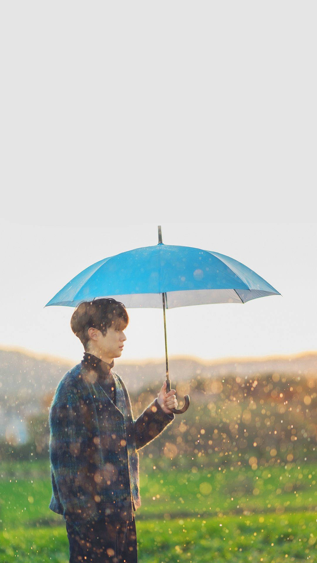 Choi Woo Shik With Blue Umbrella Background