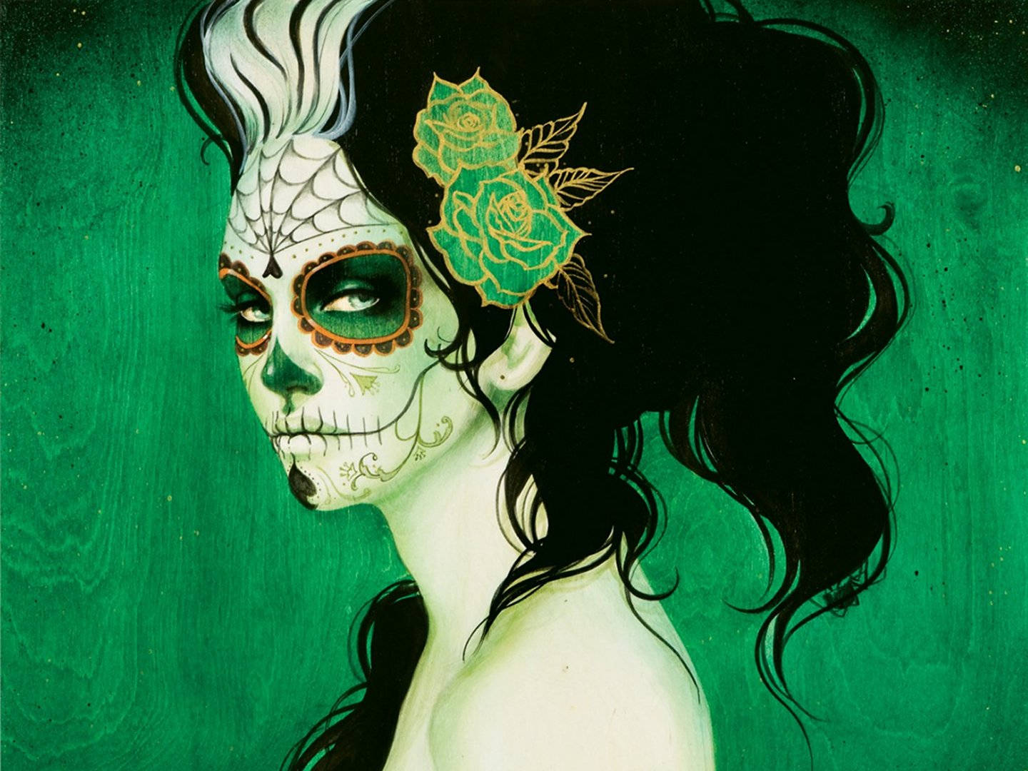 Chola Sugar Skulls On Green Background