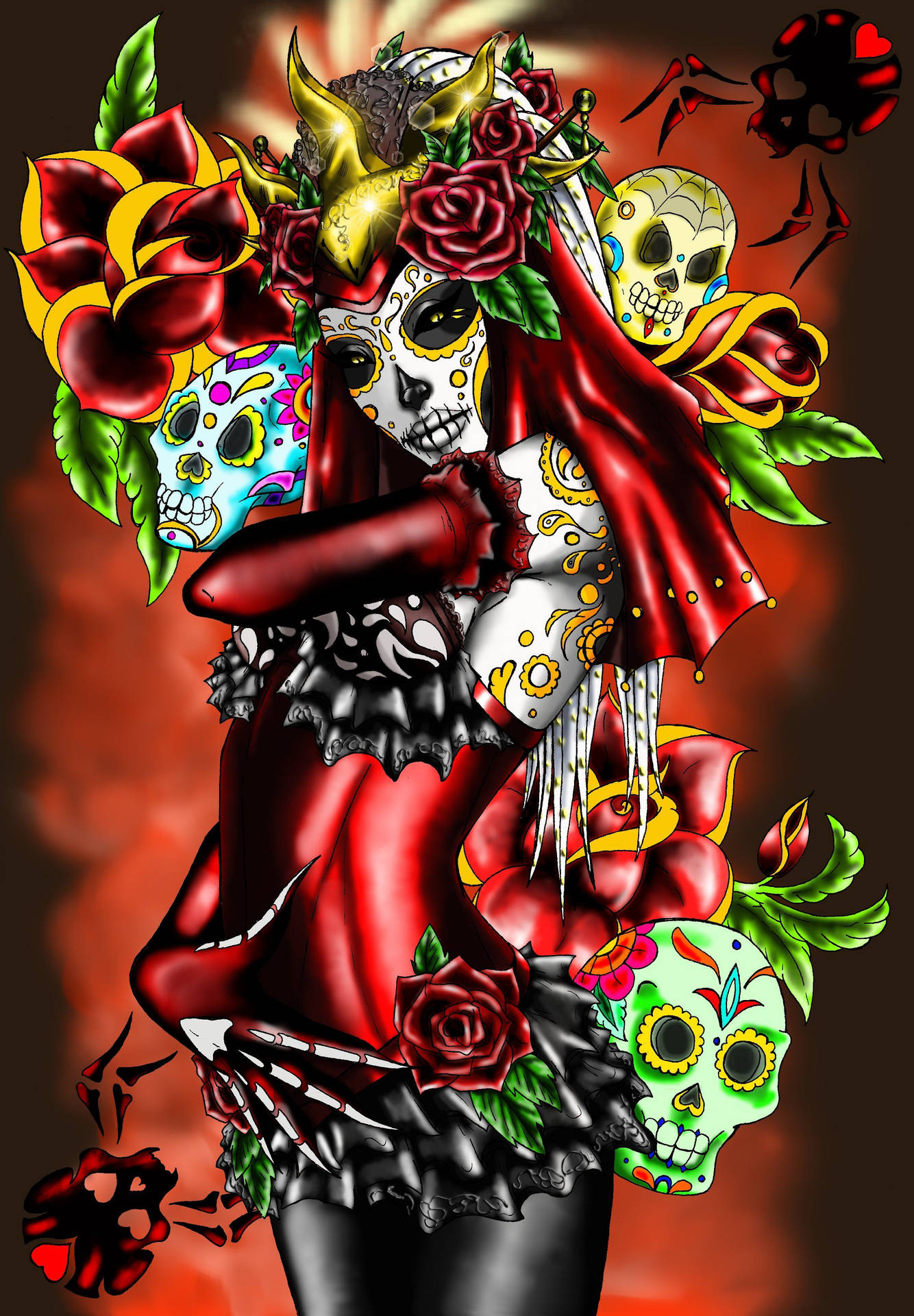 Chola Sugar Skulls Whole Body Background