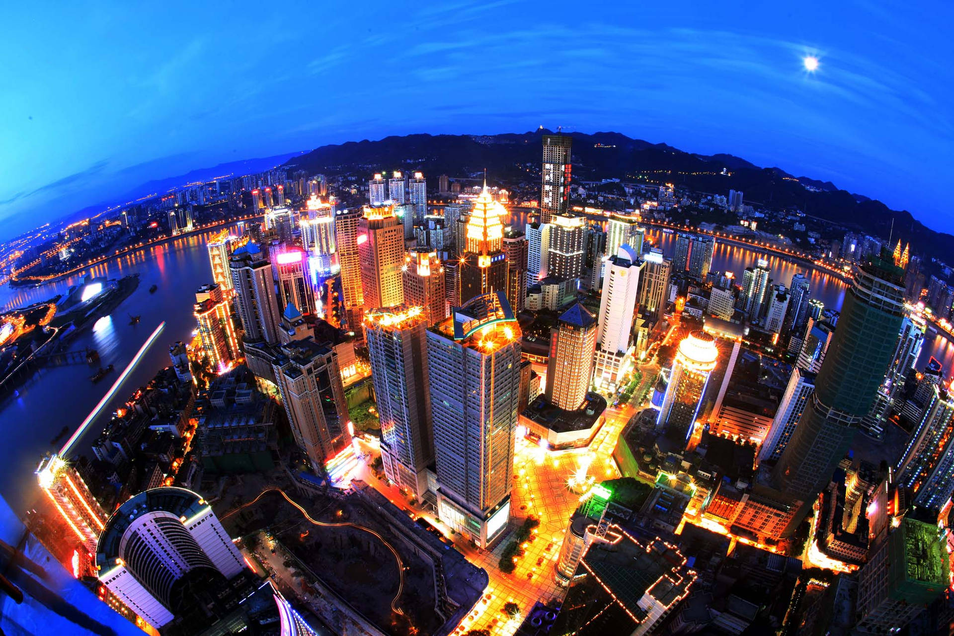 Chongqing China Aerial Fisheye Background