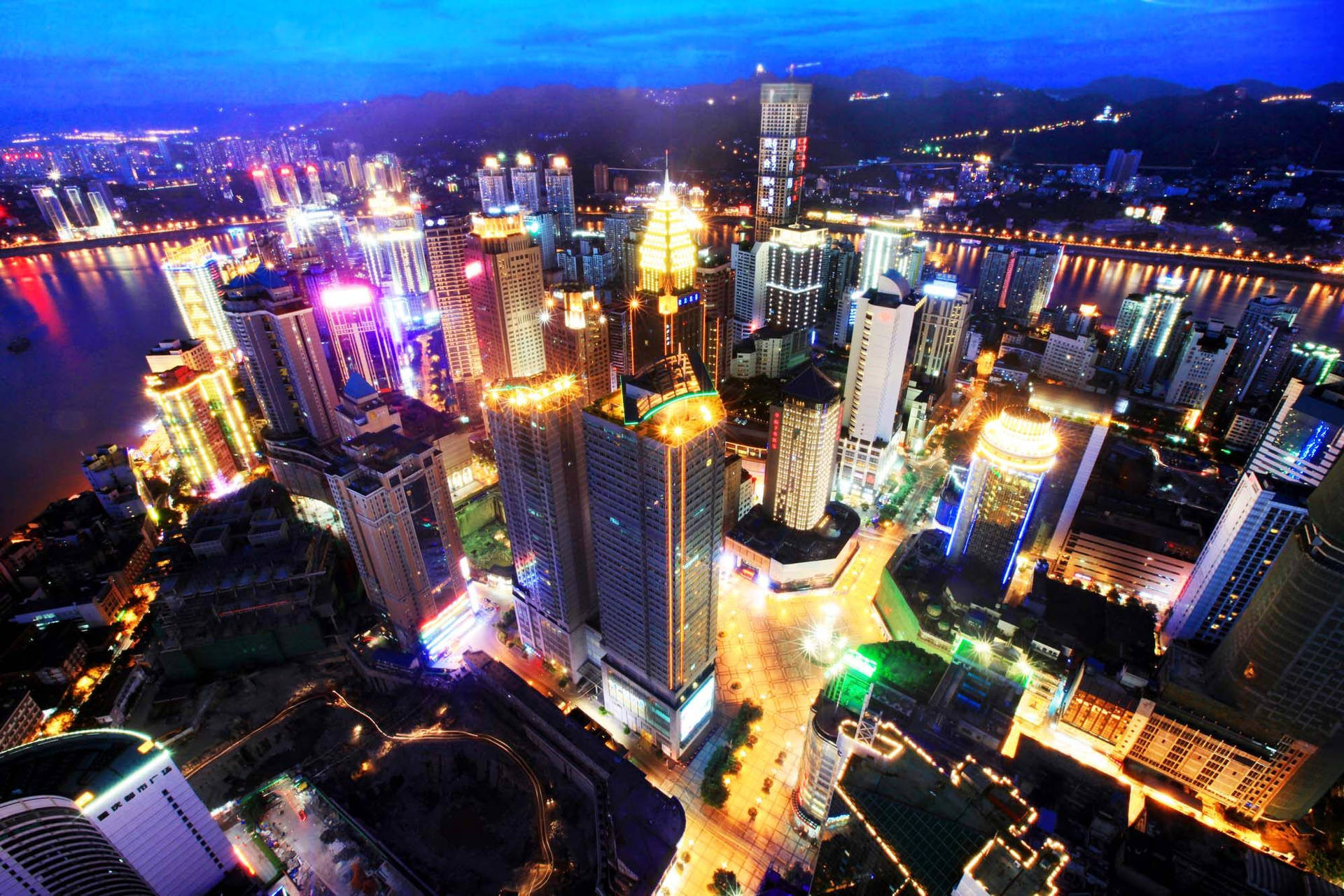 Chongqing China City Lights Background