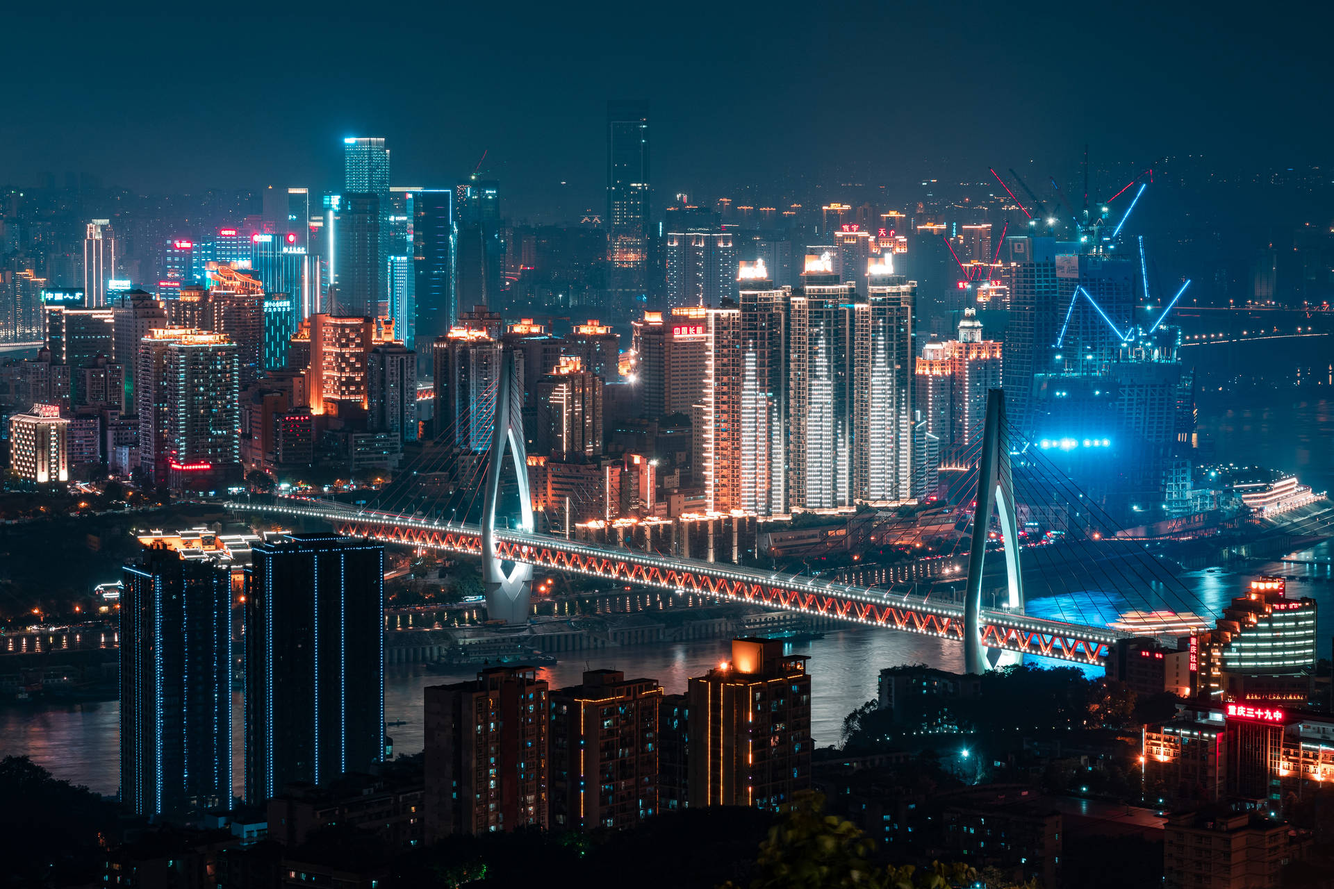 Chongqing China Cityscape Aerial Nightview Background