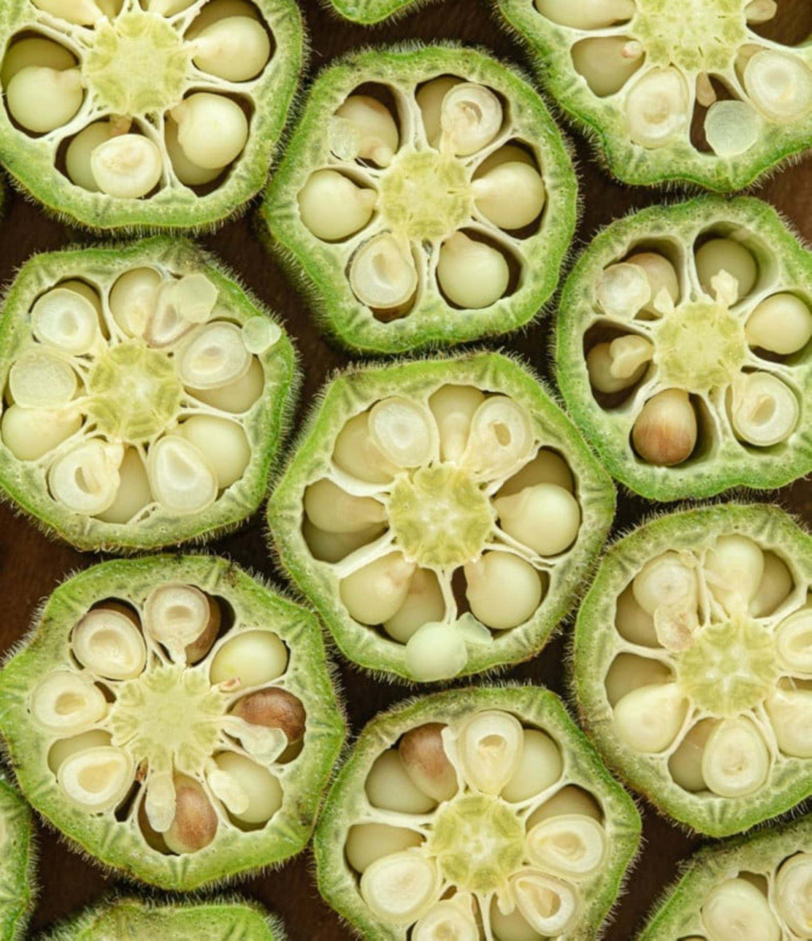 Chopped Okra With Seeds Background