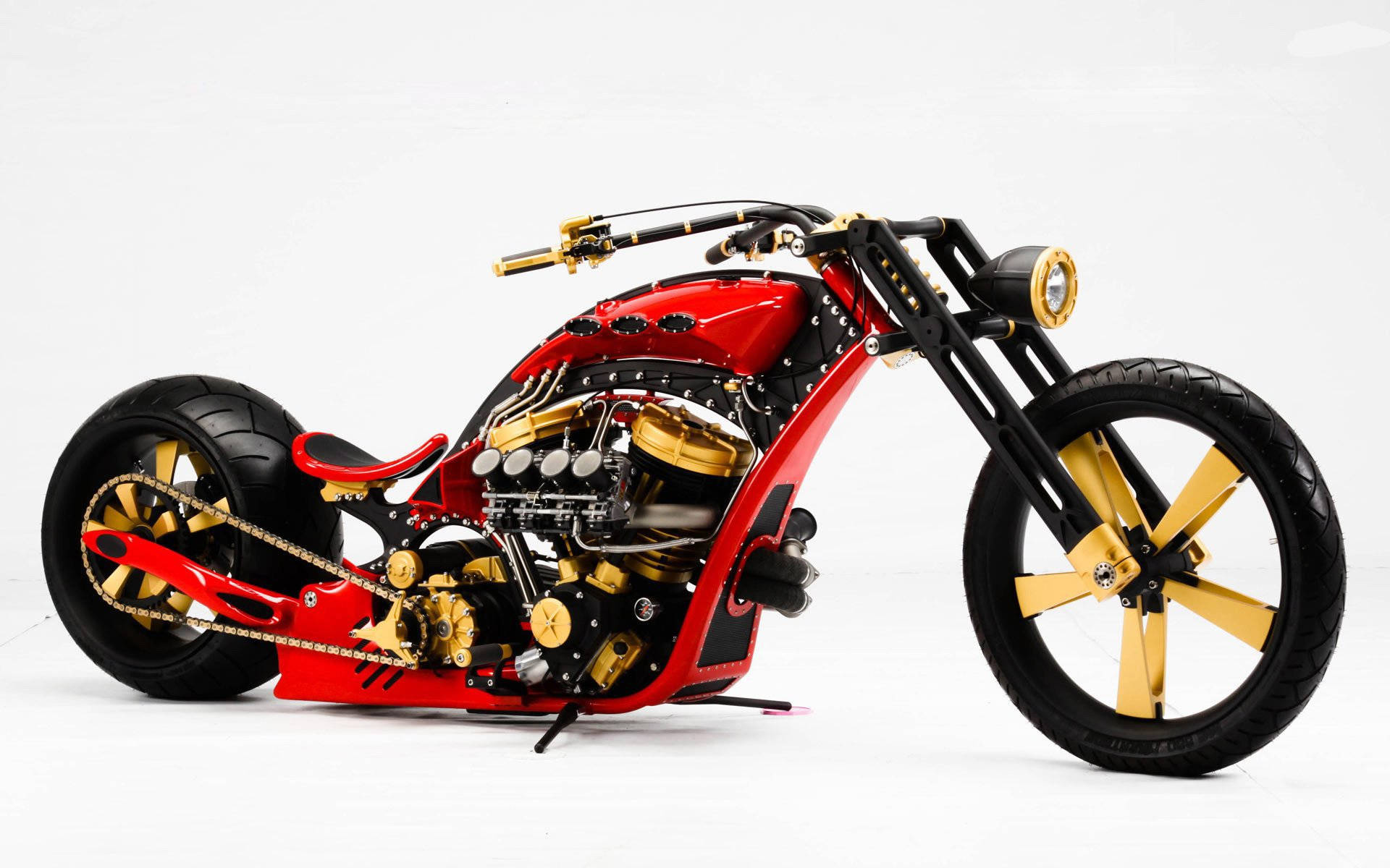 Chopper Motorcycle Gold And Red Background