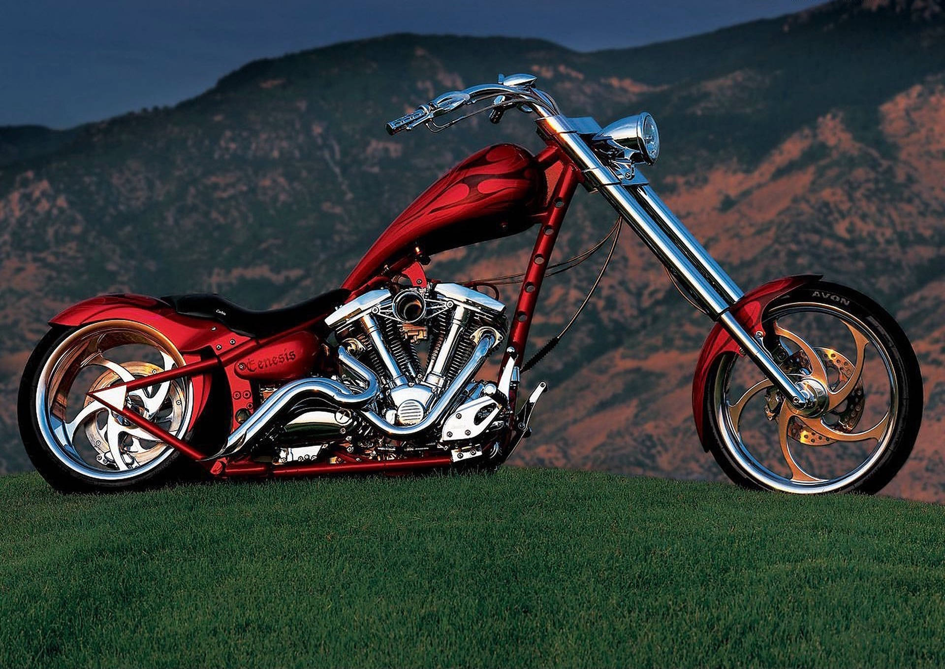 Chopper Motorcycle Matte Red Background