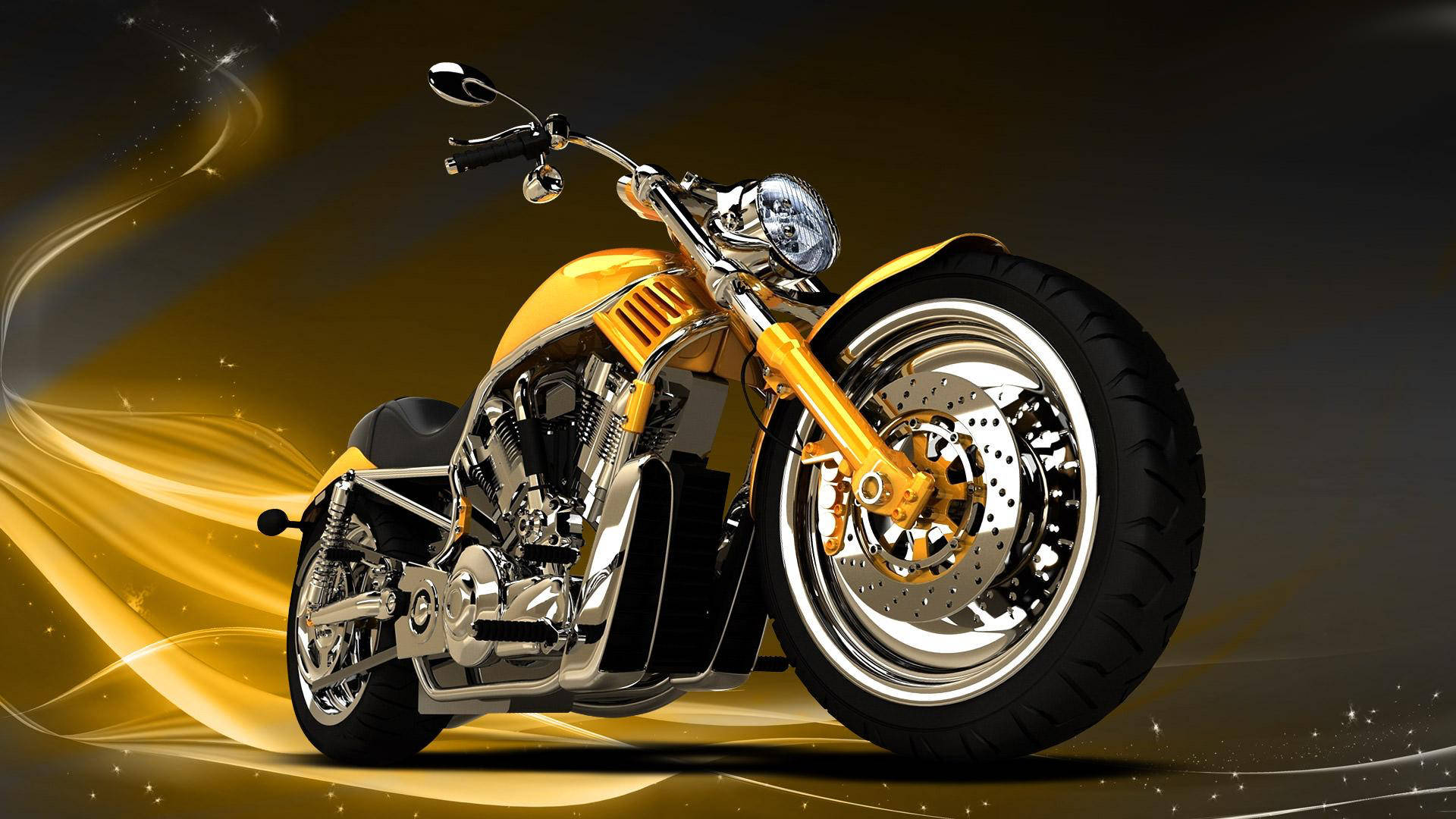 Chopper Motorcycle Vibrant Yellow Background