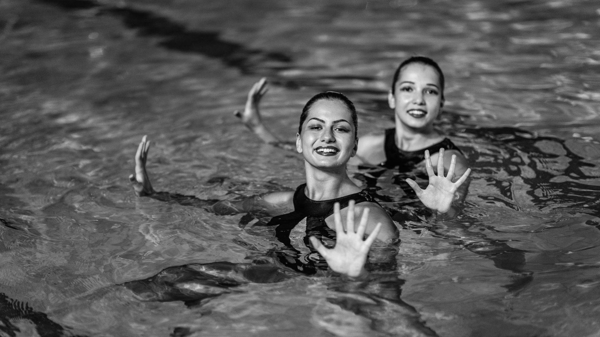 Choreographed Black And White Artistic Swimming Background