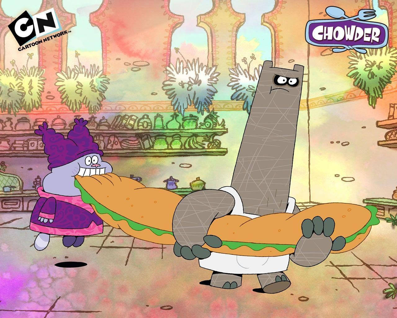 Chowder Cartoon Eating A Sandwich Background