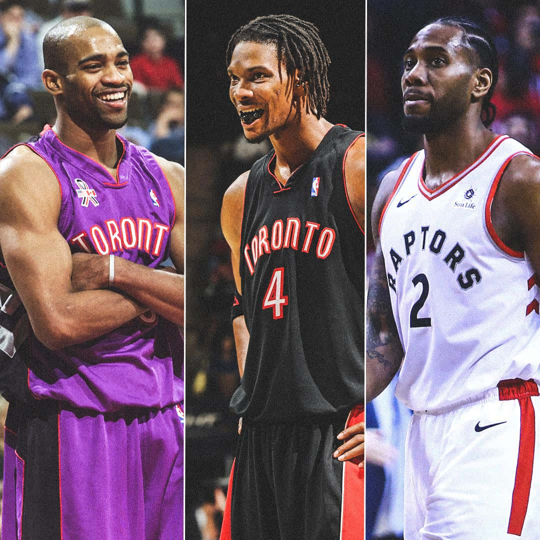 Chris Bosh With Toronto Raptors Teammates Vince Carter And Kawhi Leonard Background