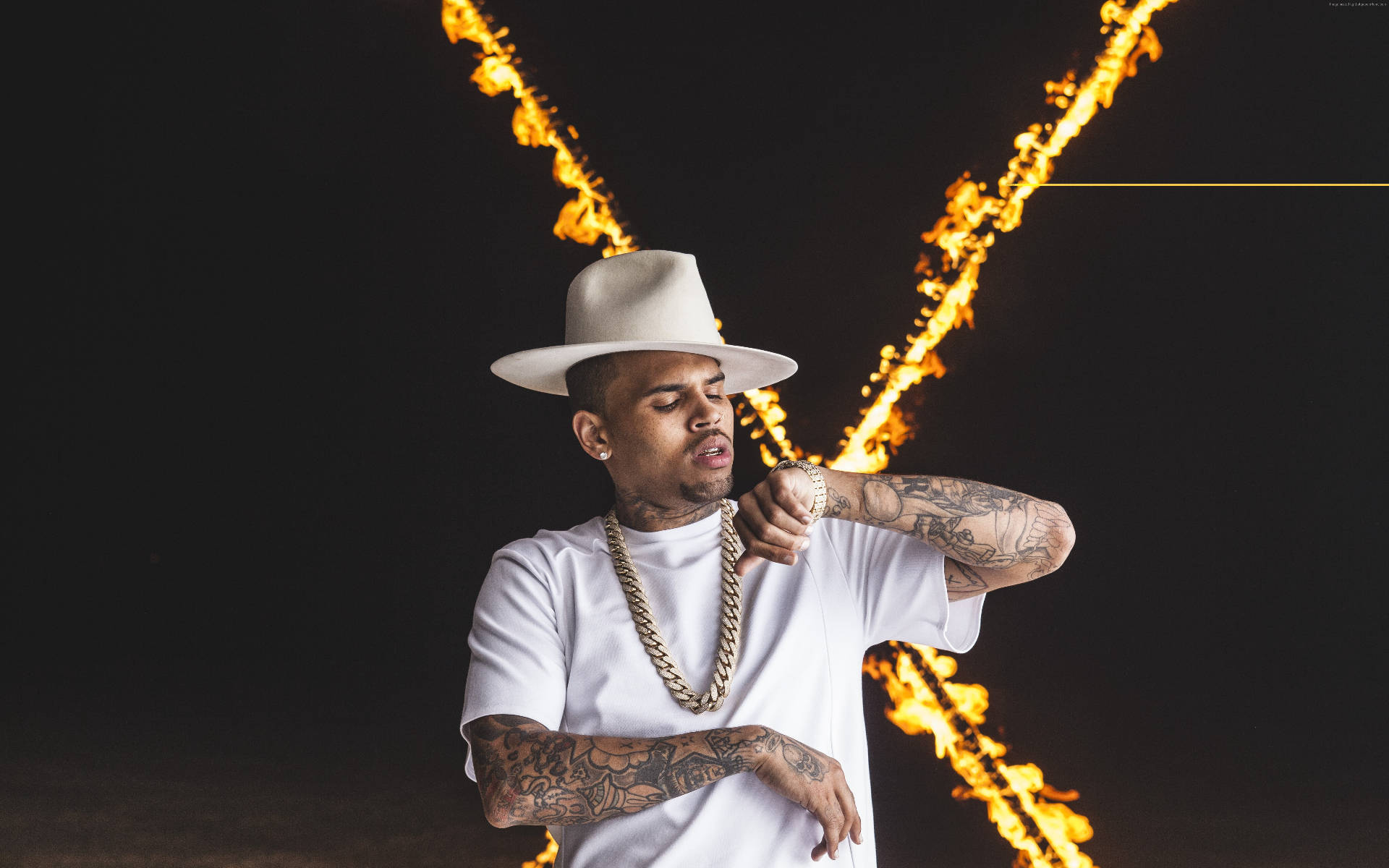 Chris Brown All-white Outfit Background