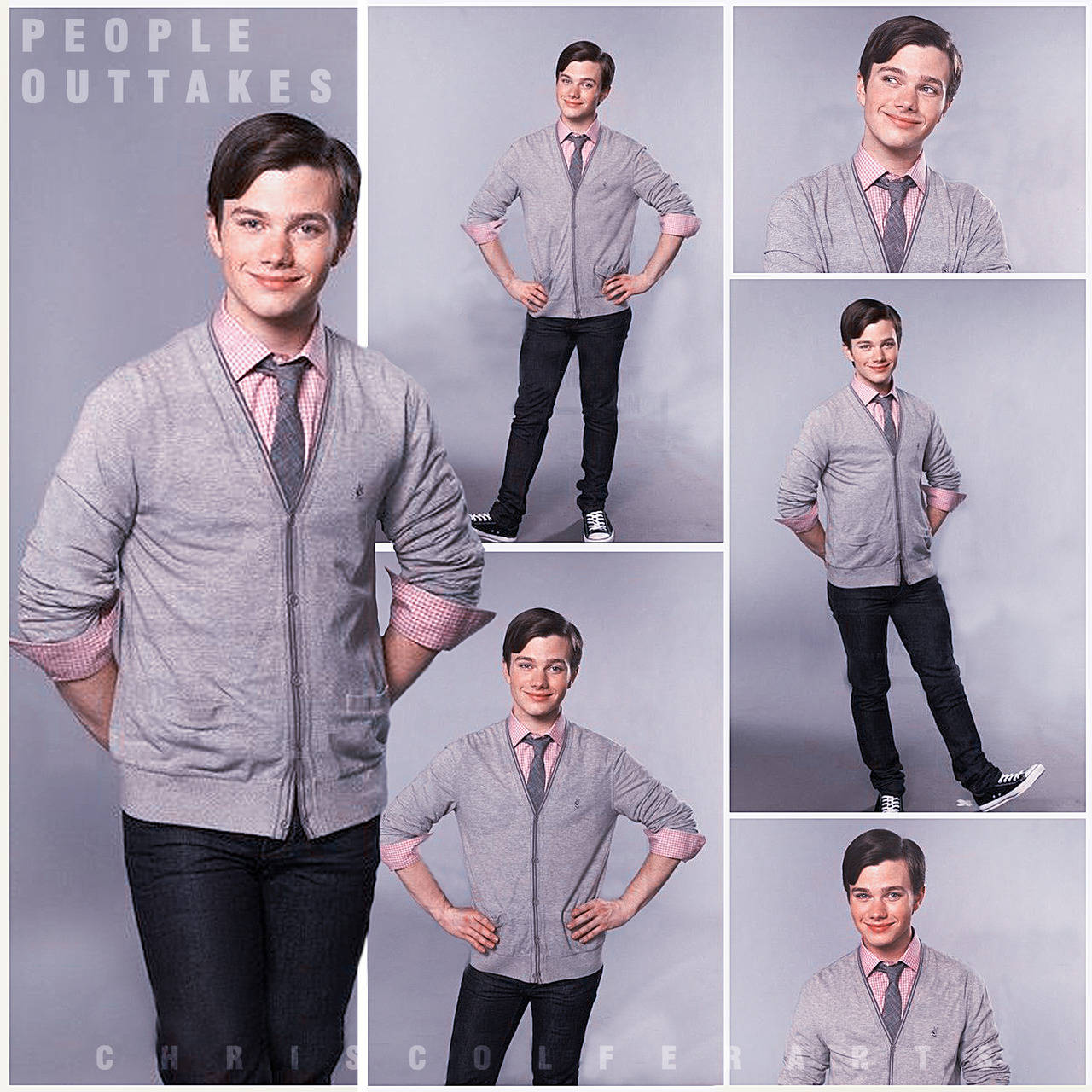 Chris Colfer In Grey Collage Background