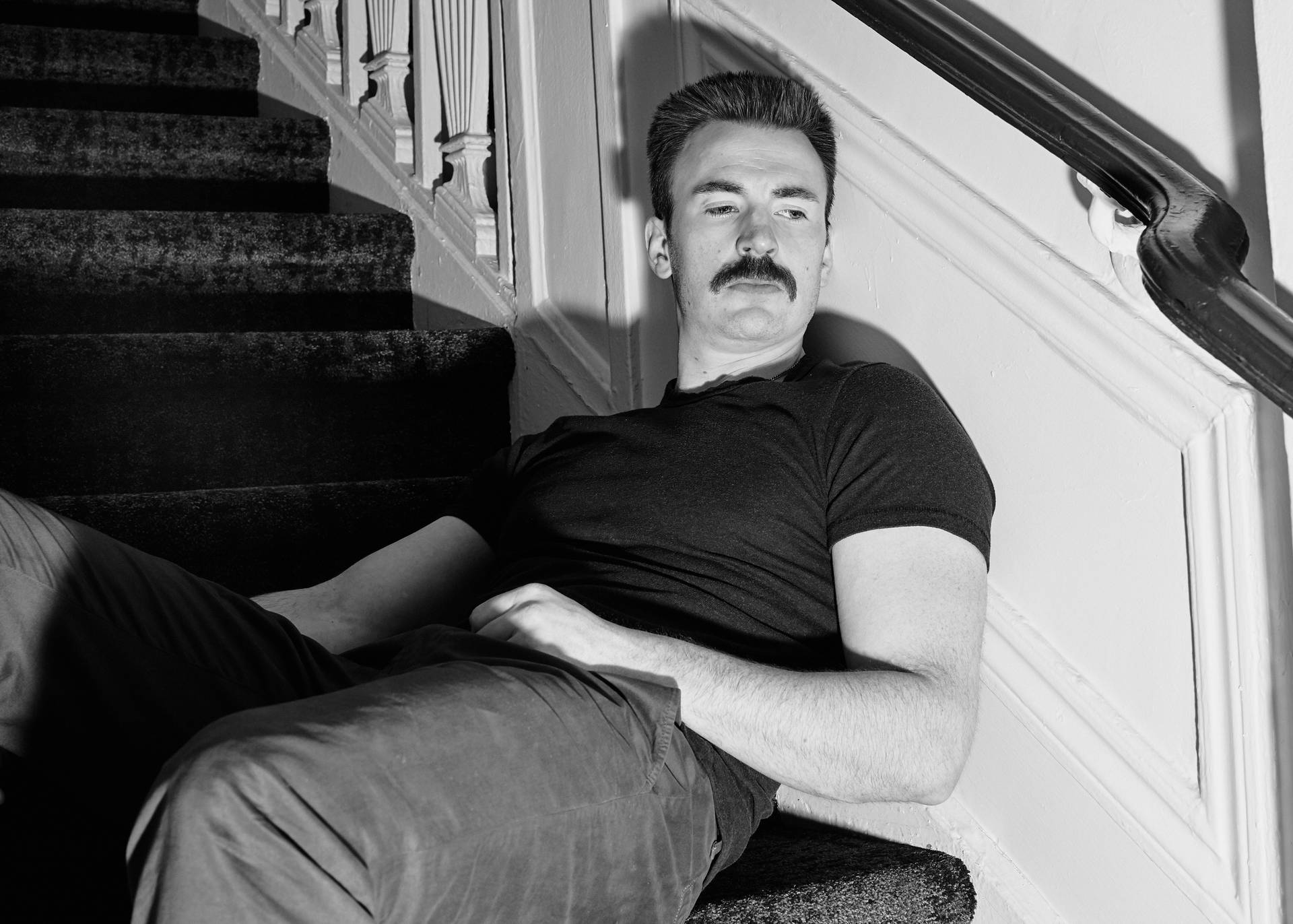 Chris Evans With Mustache Background