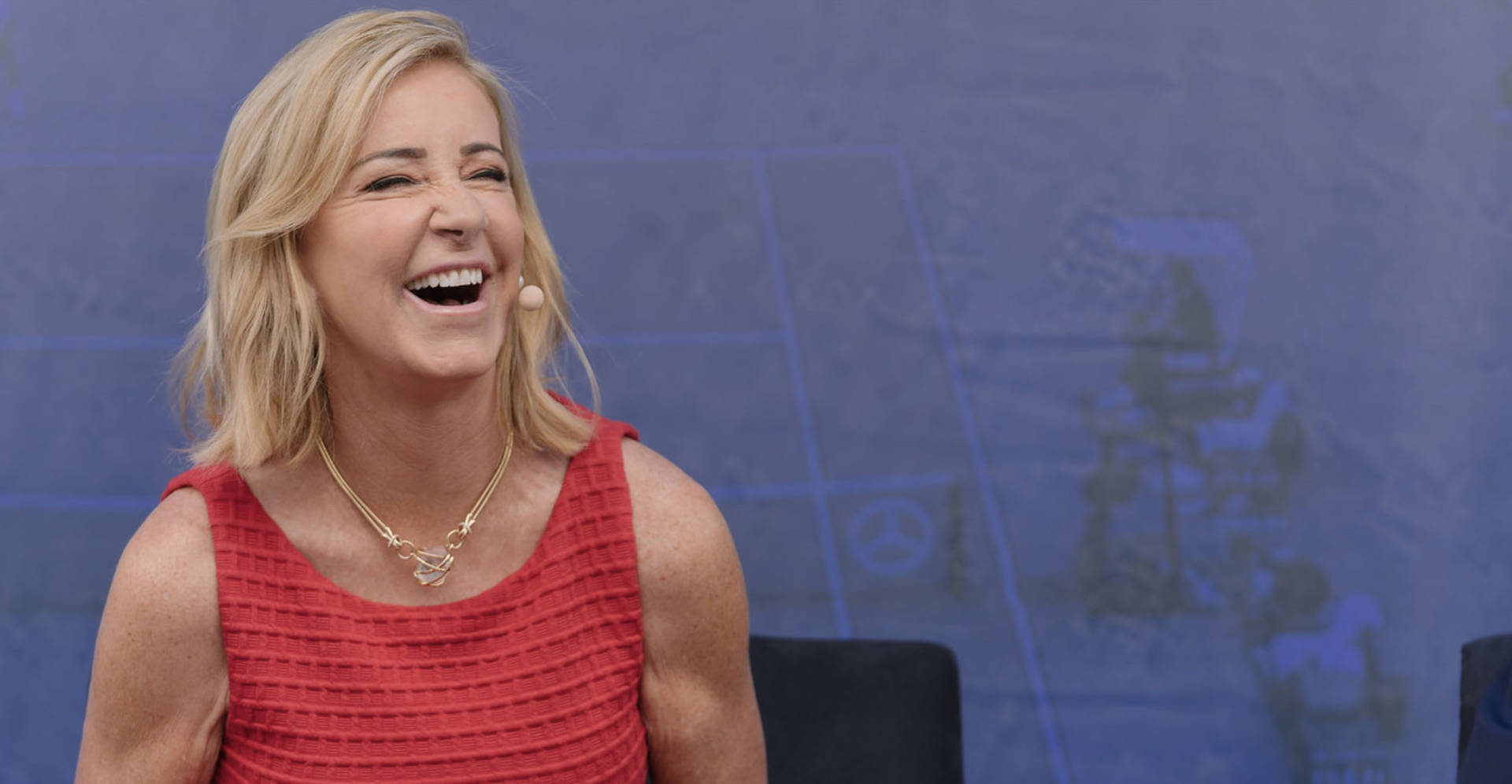 Chris Evert Laughing In Red Dress