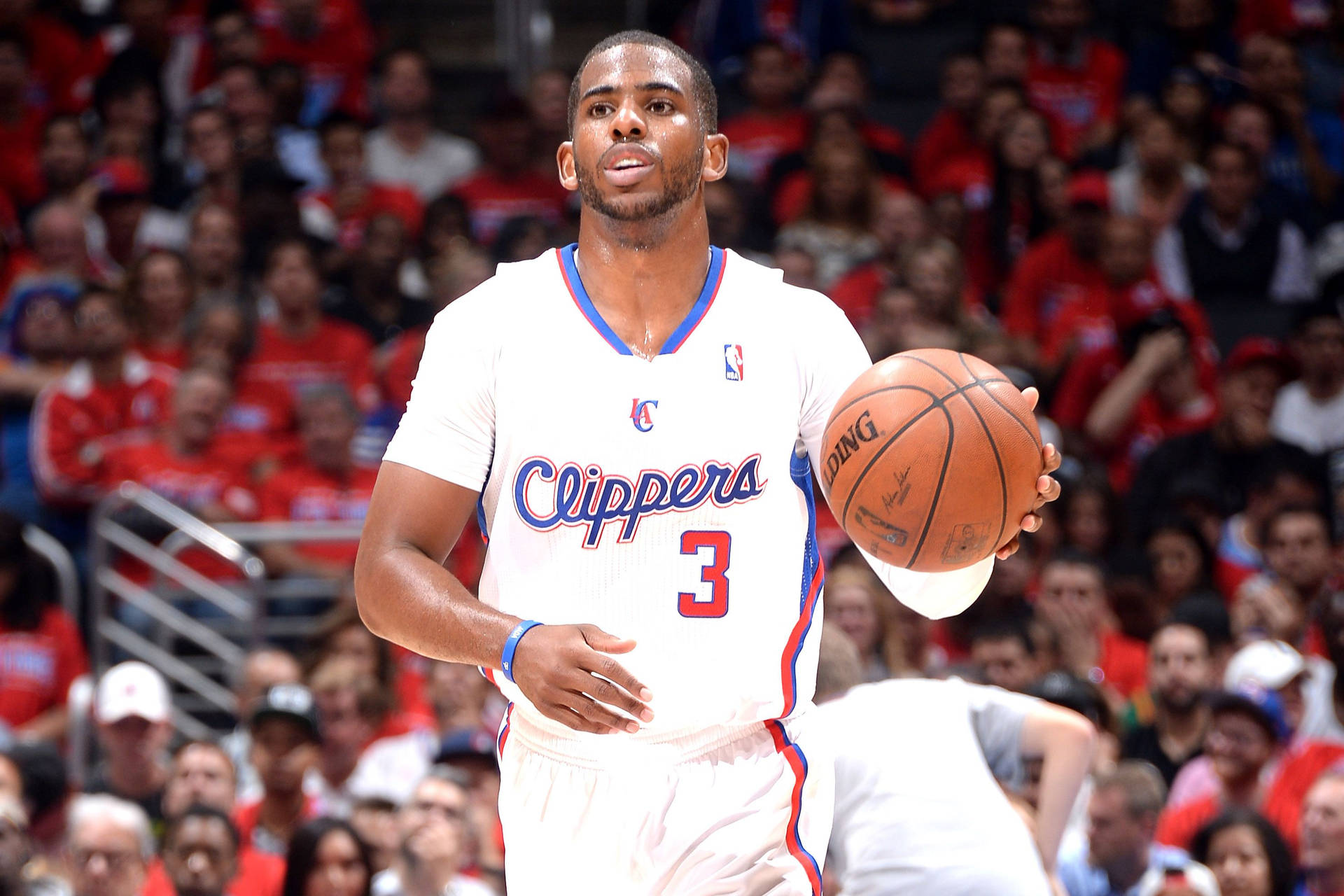 Chris Paul Clippers White Three Jersey Background