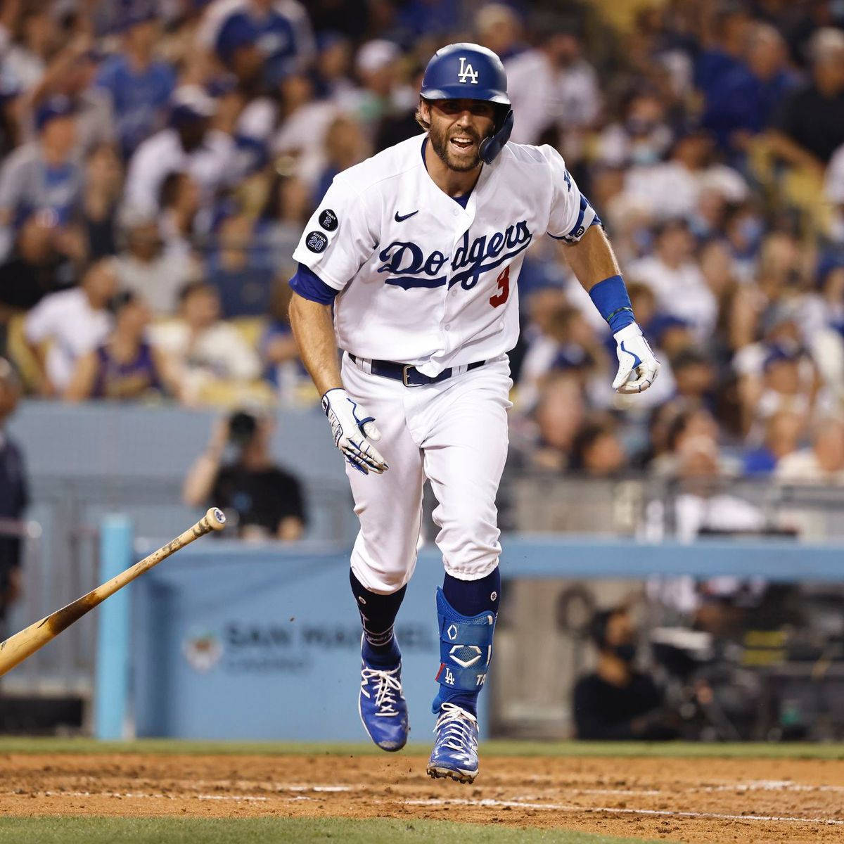 Chris Taylor Smiling After Throwing Bat