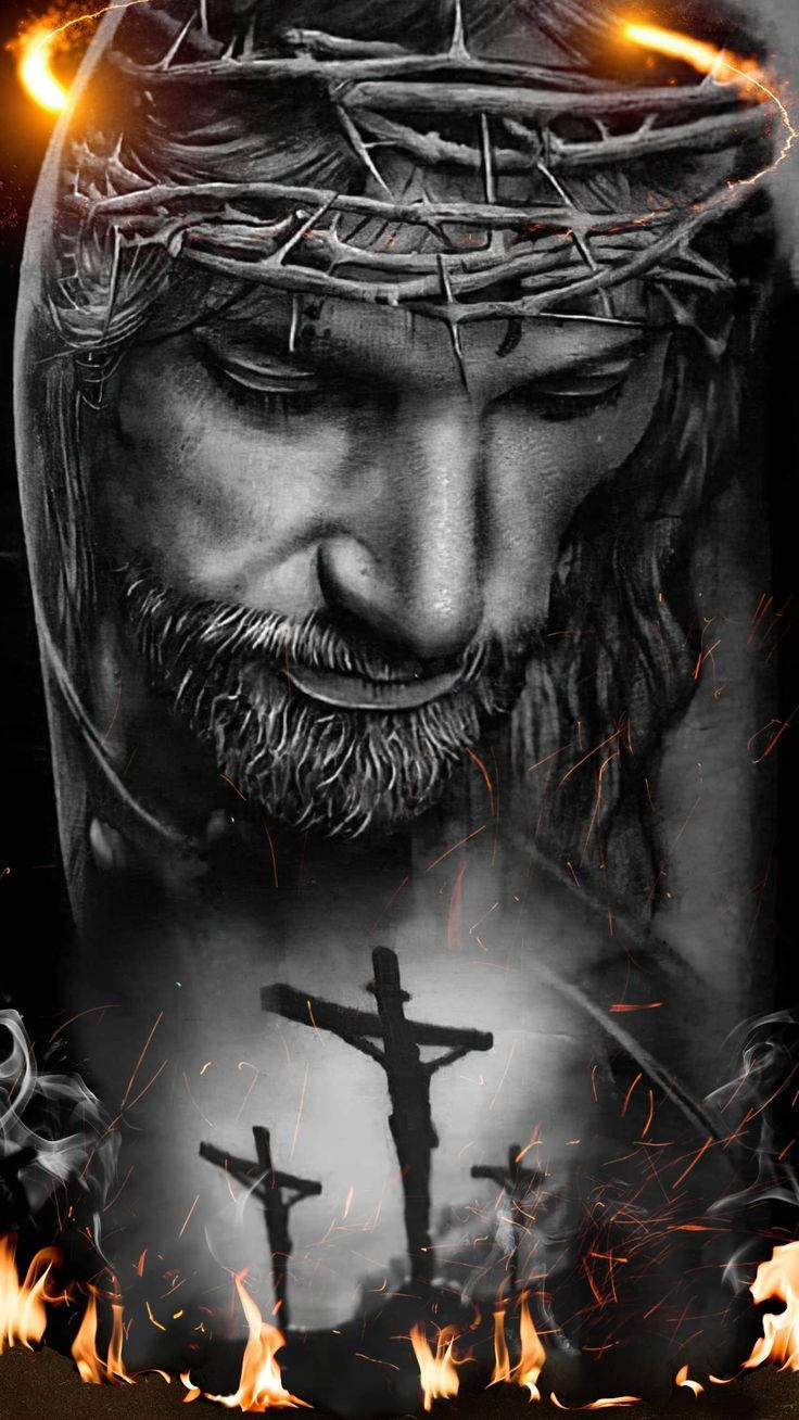 Christ With Three Crosses Jesus Phone Background