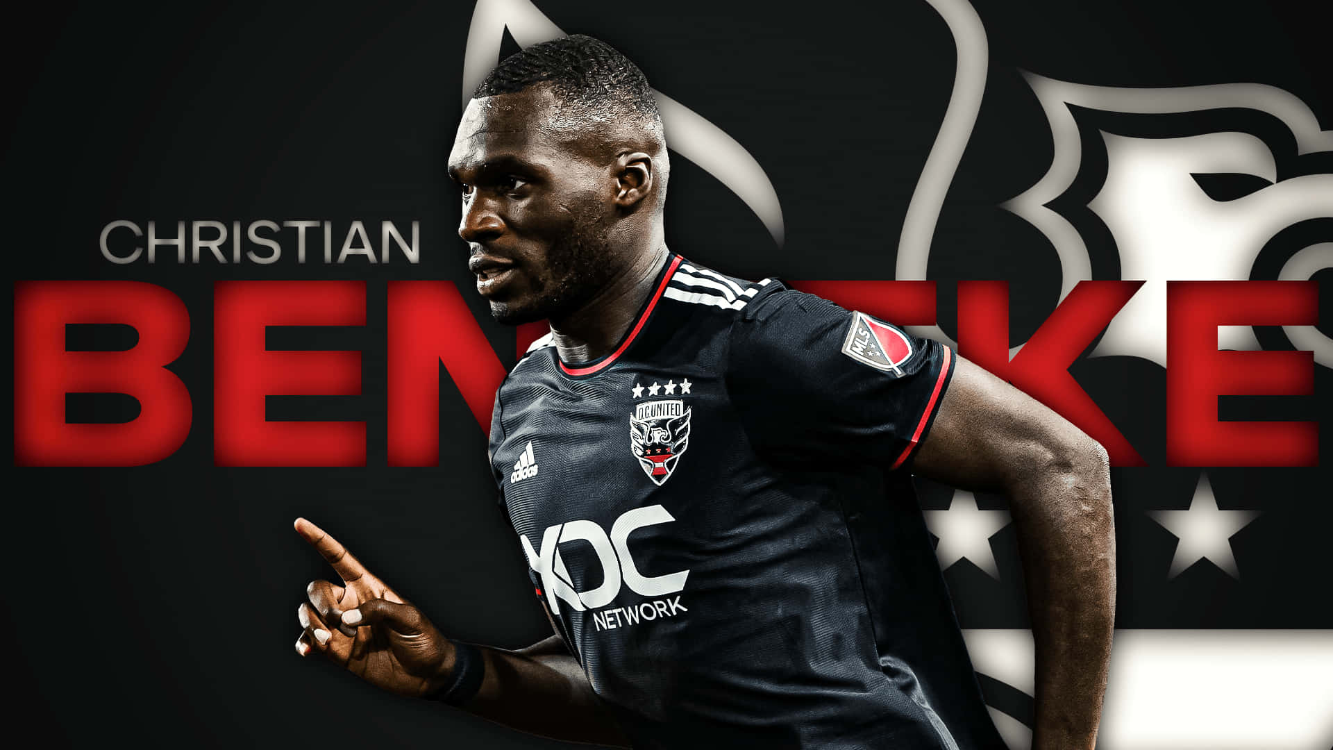 Christian Benteke With Name And Dc United Logo Background