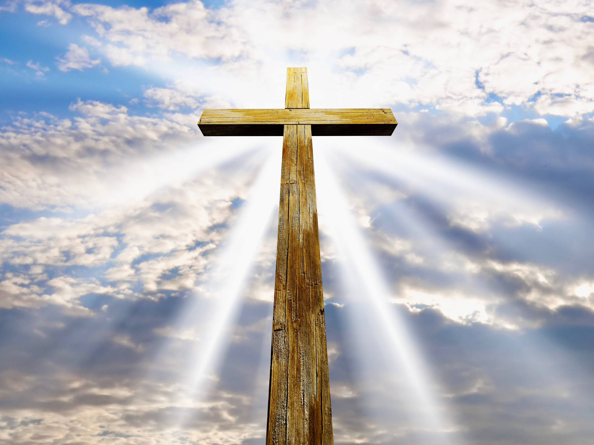 Christian Cross Illuminated By Sun Background