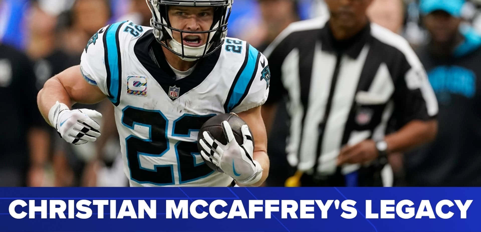 Christian Mccaffrey Accelerating Past The Defense Background