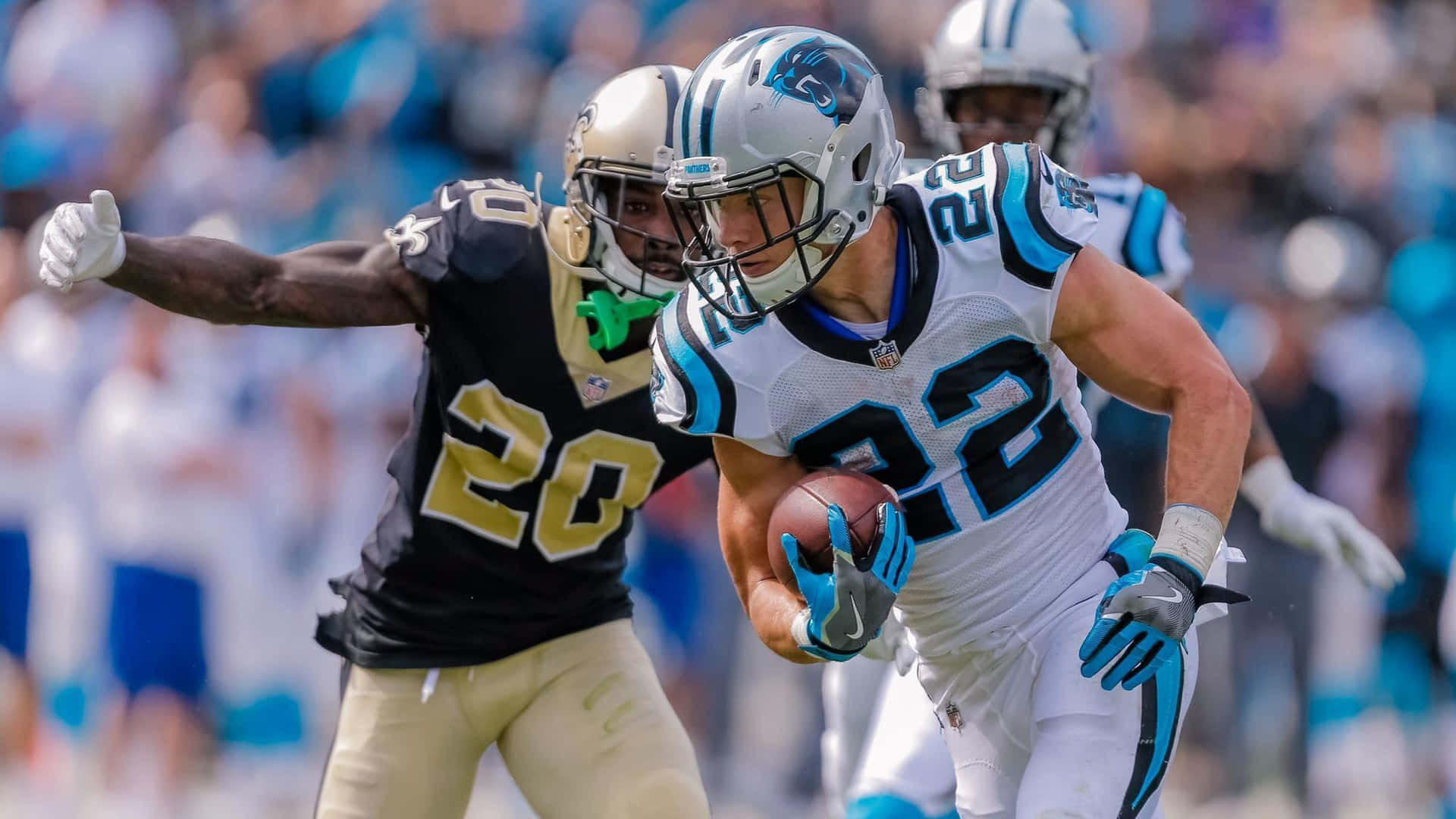 Christian Mccaffrey Of The Carolina Panthers At Soldier Field Background