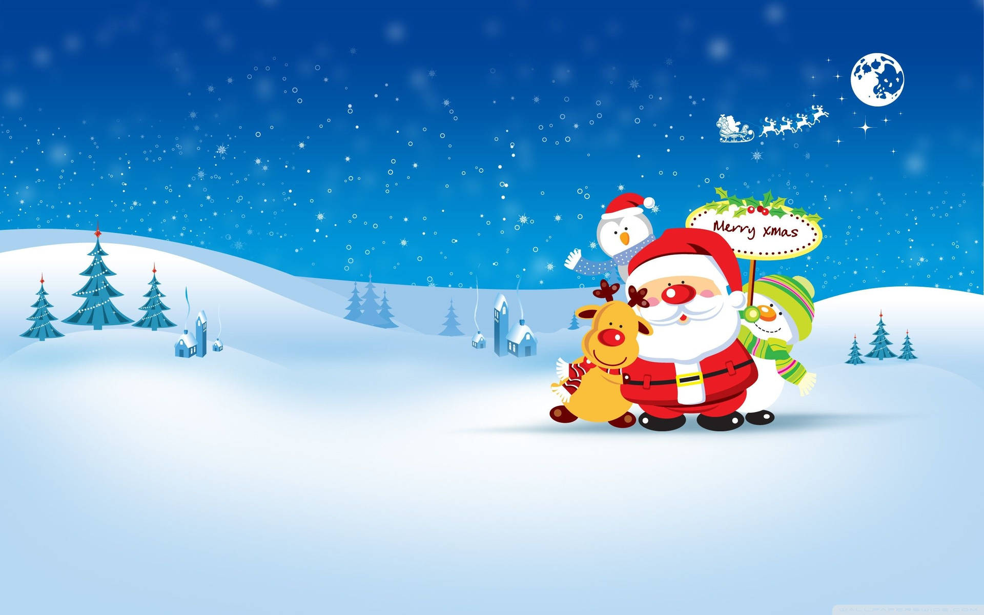 Christmas Aesthetic Desktop Blue Snow Santa