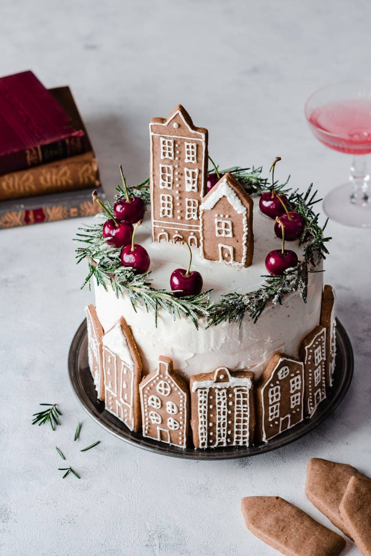 Christmas Aesthetic Village-themed Cake Background
