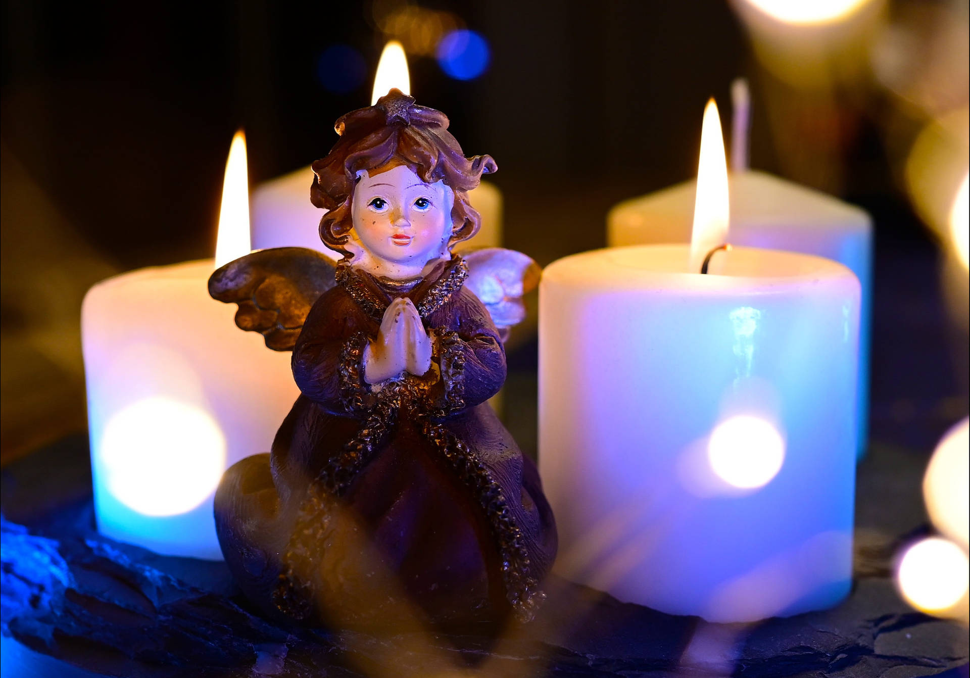 Christmas Angel And White Candles Background