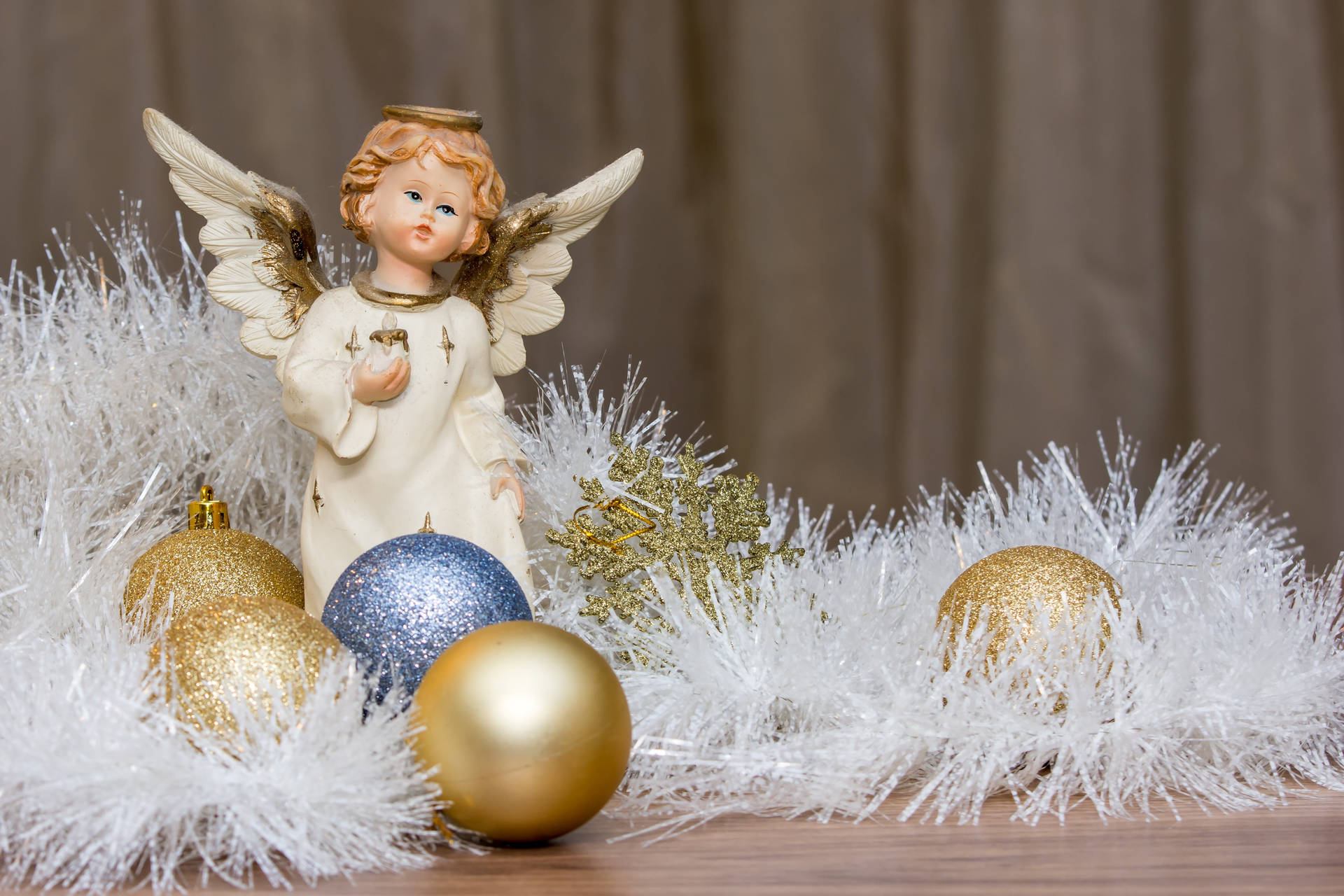 Christmas Angel Baubles And Tinsels Background