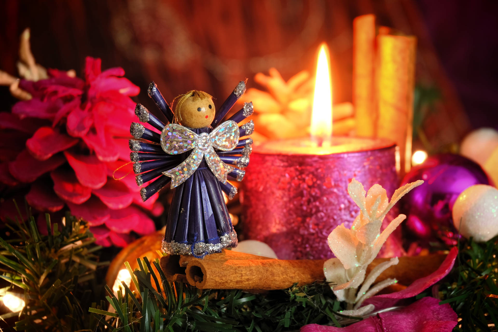 Christmas Angel Pink Candle Background