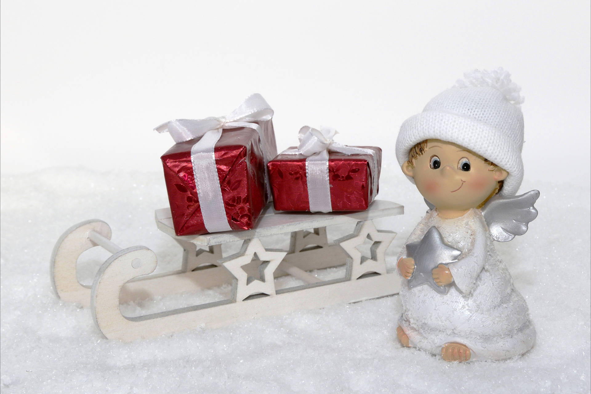 Christmas Angel Sled Of Gifts Background
