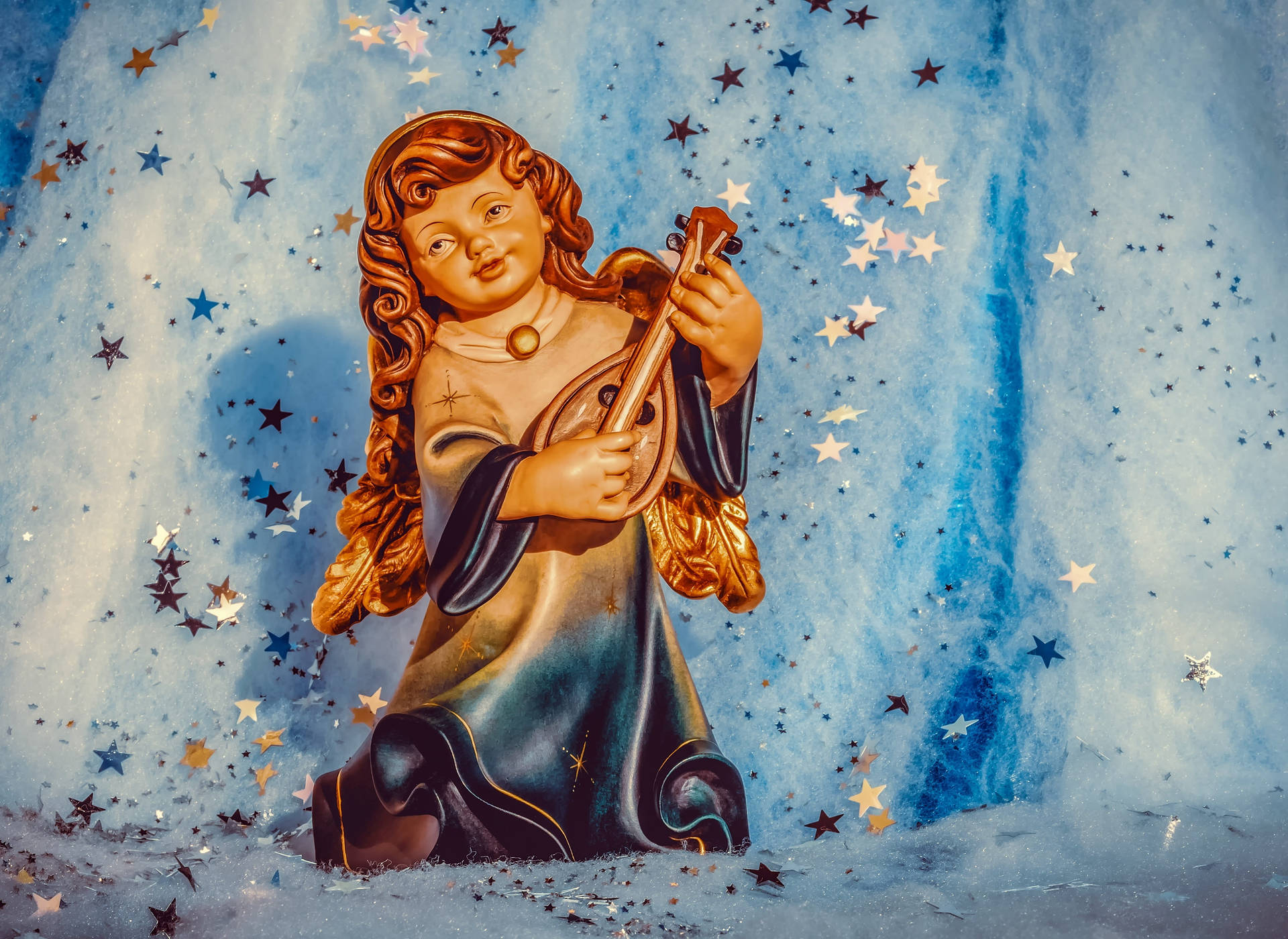 Christmas Angel With Stars Background