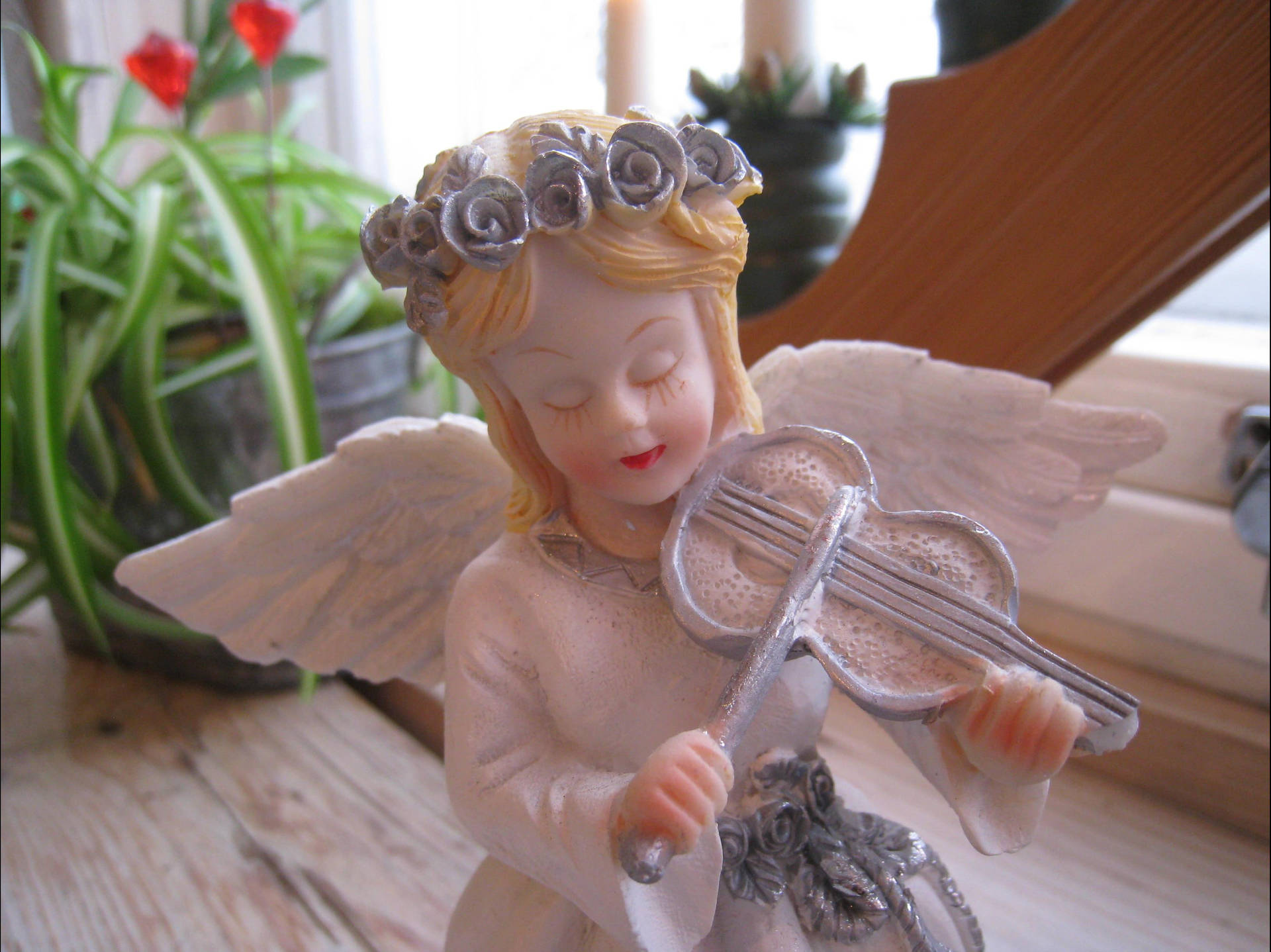 Christmas Angel With Violin Background