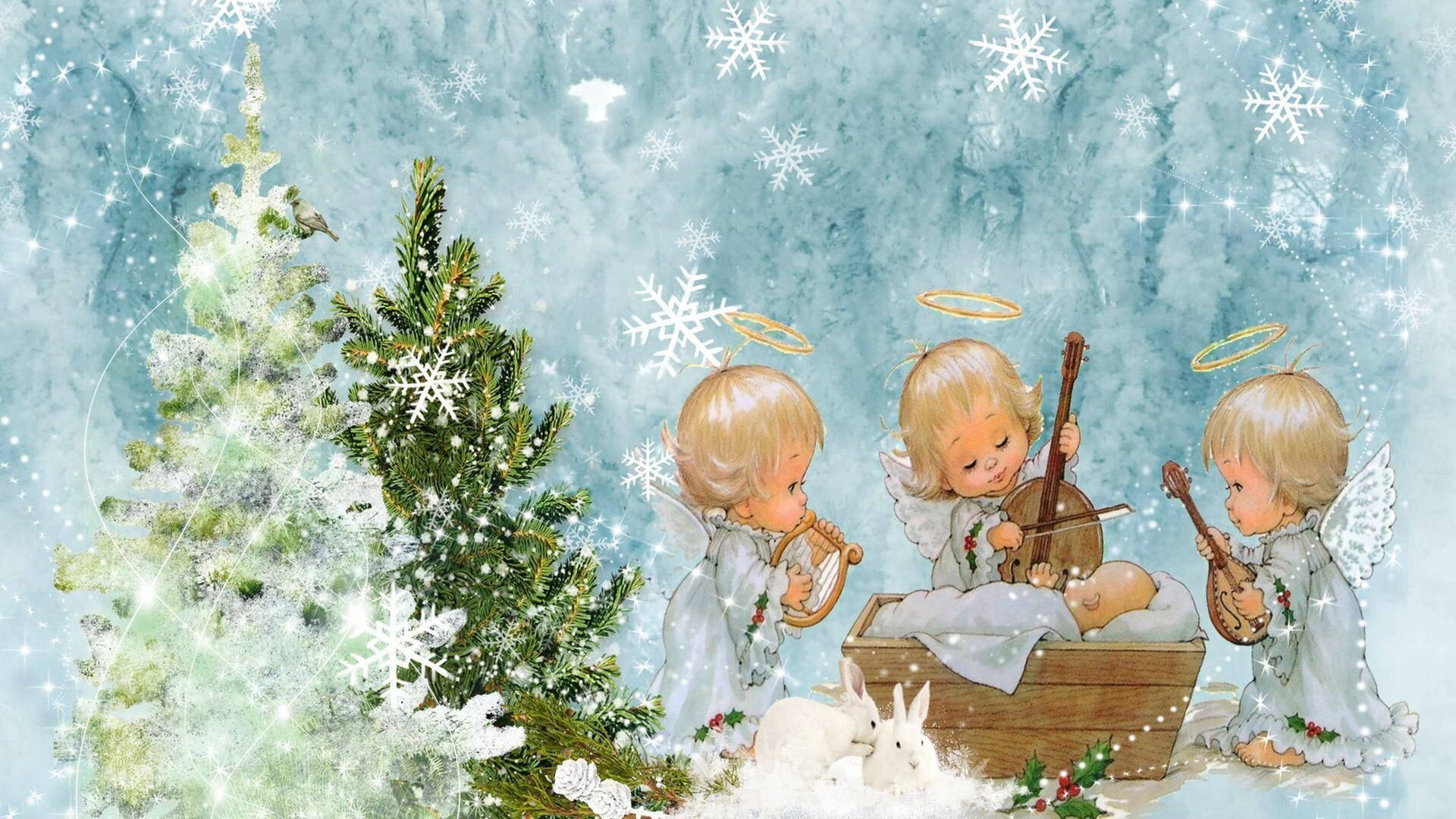 Christmas Angels With Baby Jesus Background