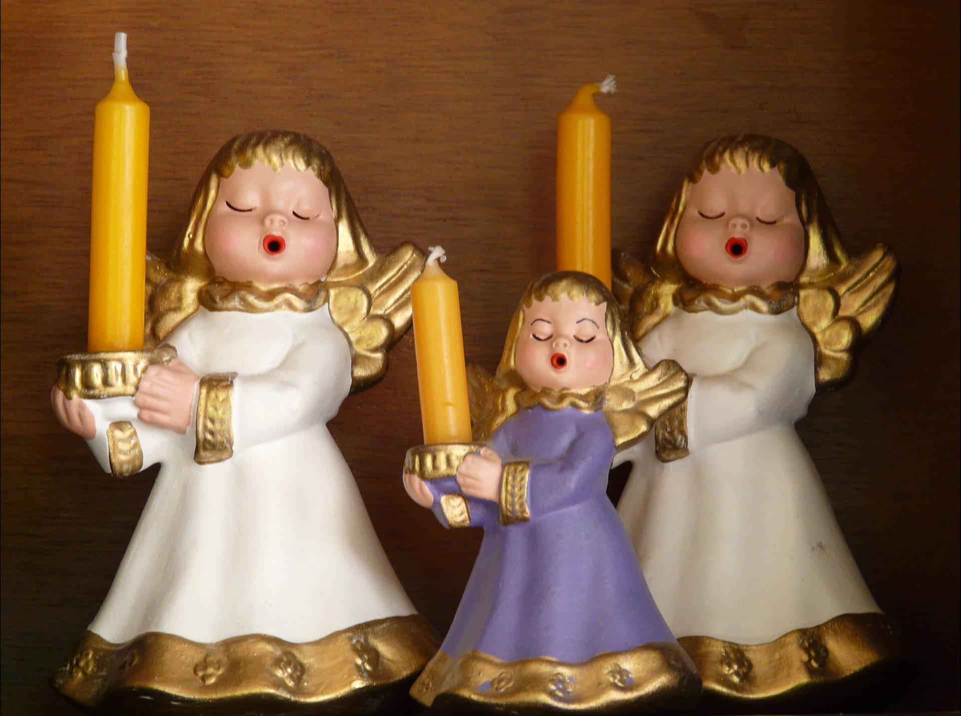 Christmas Angels Yellow Candles Background