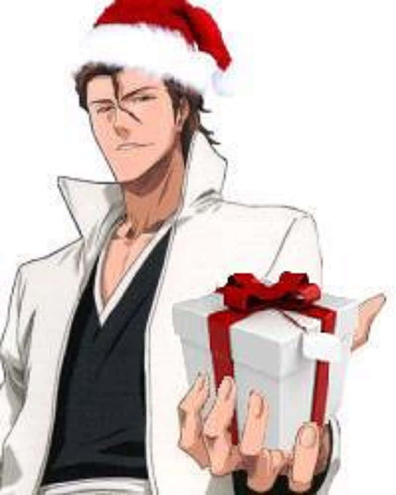 Christmas Anime Pfp Of Aizen Carrying Gift Background