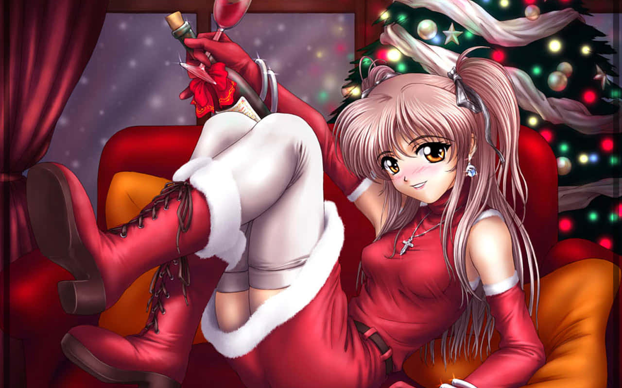 Christmas Anime Pfp Of Pink Haired Girl Background