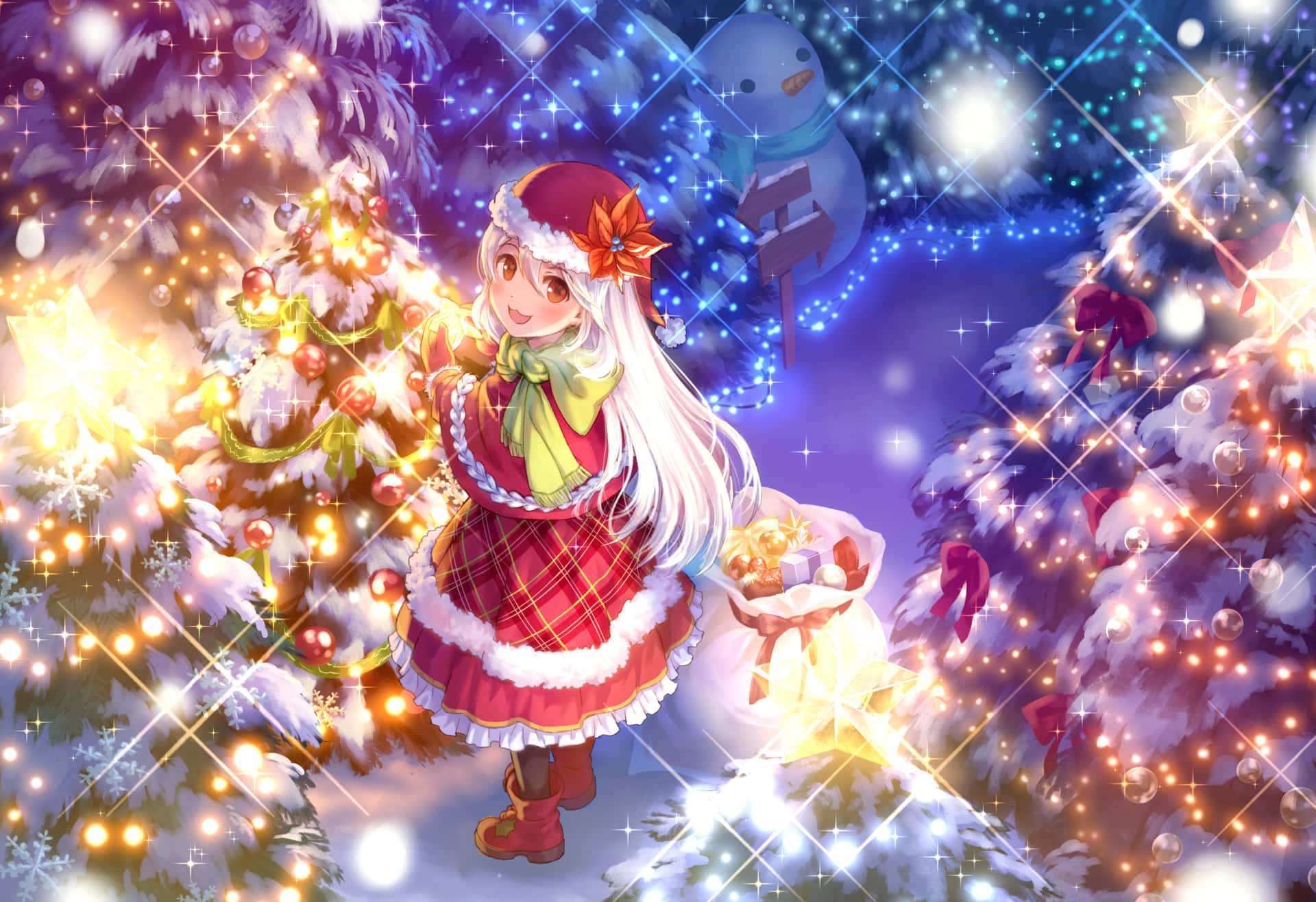 Christmas Anime Pfp Of White Haired Girl Background