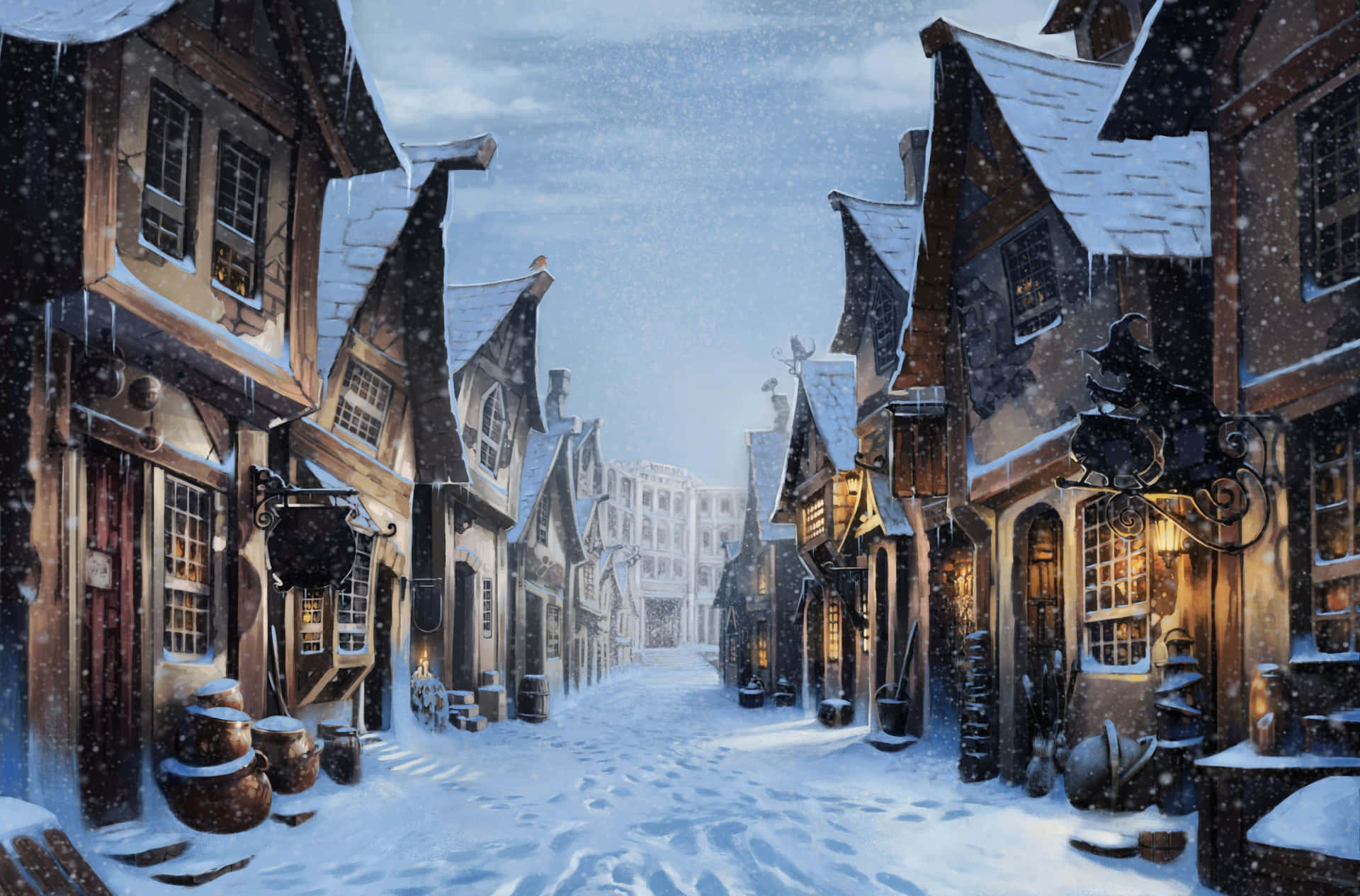 Christmas At Hogwarts Snowing Background