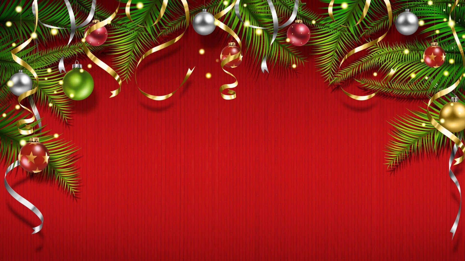 Christmas Background With Christmas Balls And Ribbons
