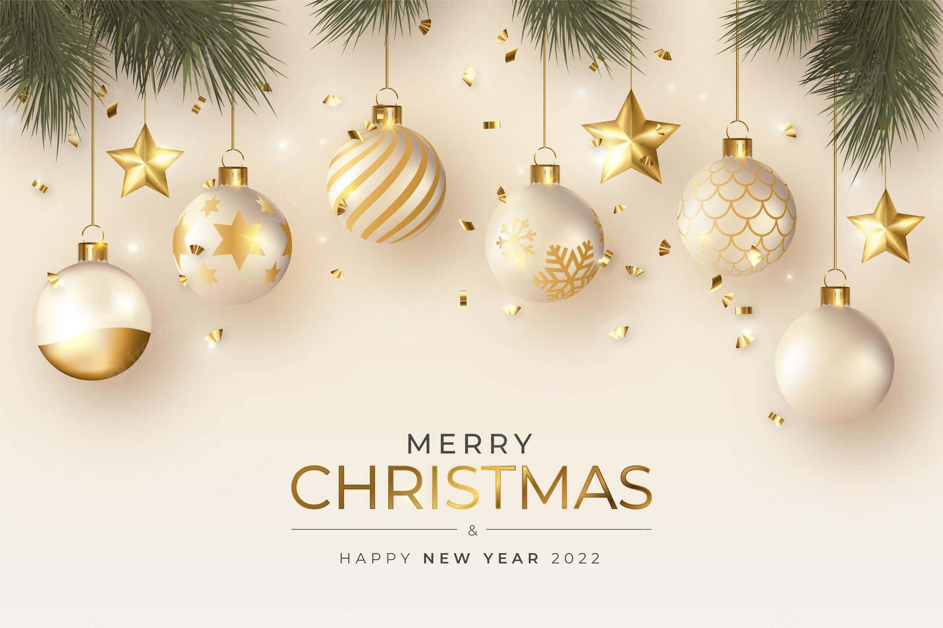 Christmas Background With Gold Balls And Fir Branches Background