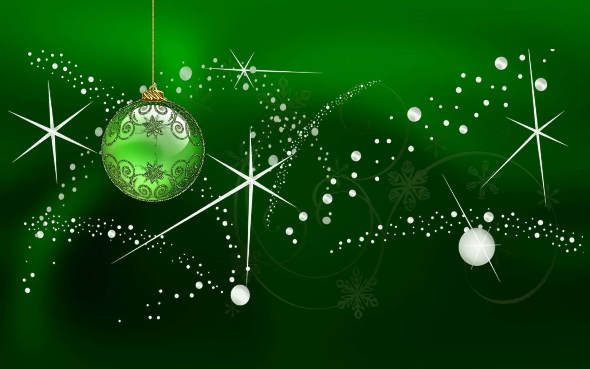 Christmas Ball On Glittering Dark Green Background
