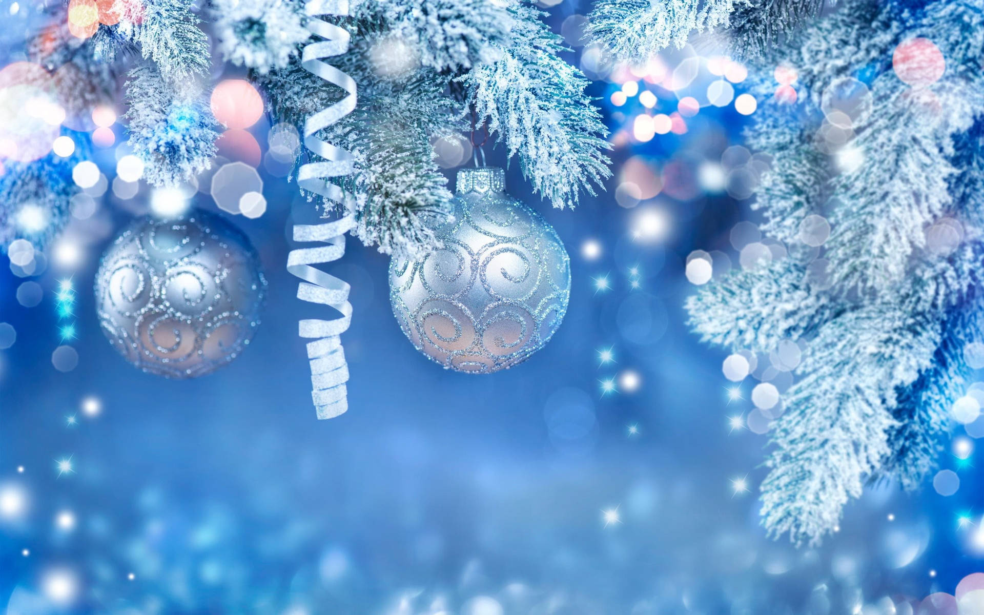 Christmas Balls In Bokeh Effect Background