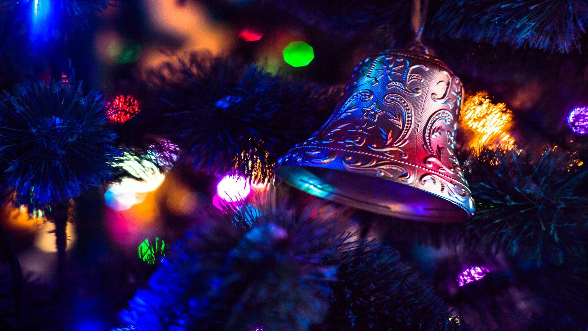 Christmas Bell Colorful Lights Background