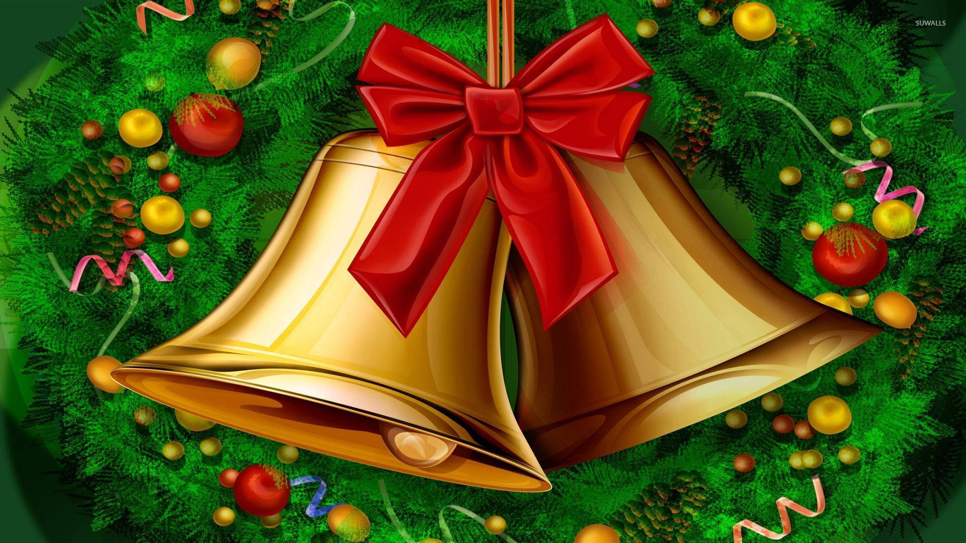 Christmas Bells And Wreath Background