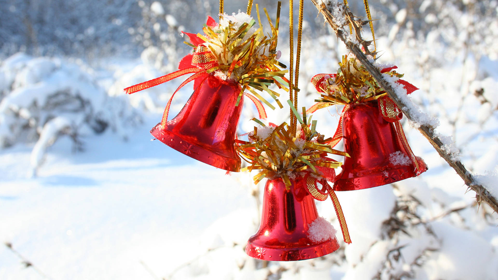 Christmas Bells In Winter Snow Background