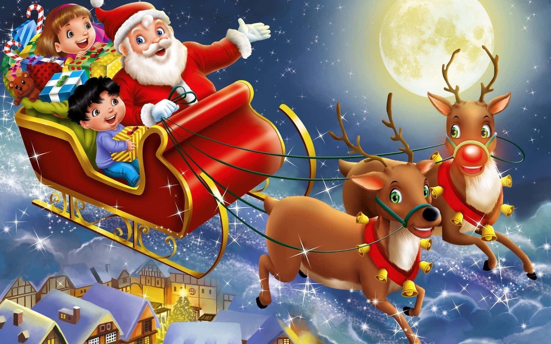 Christmas Cartoon Flying Reindeer Background