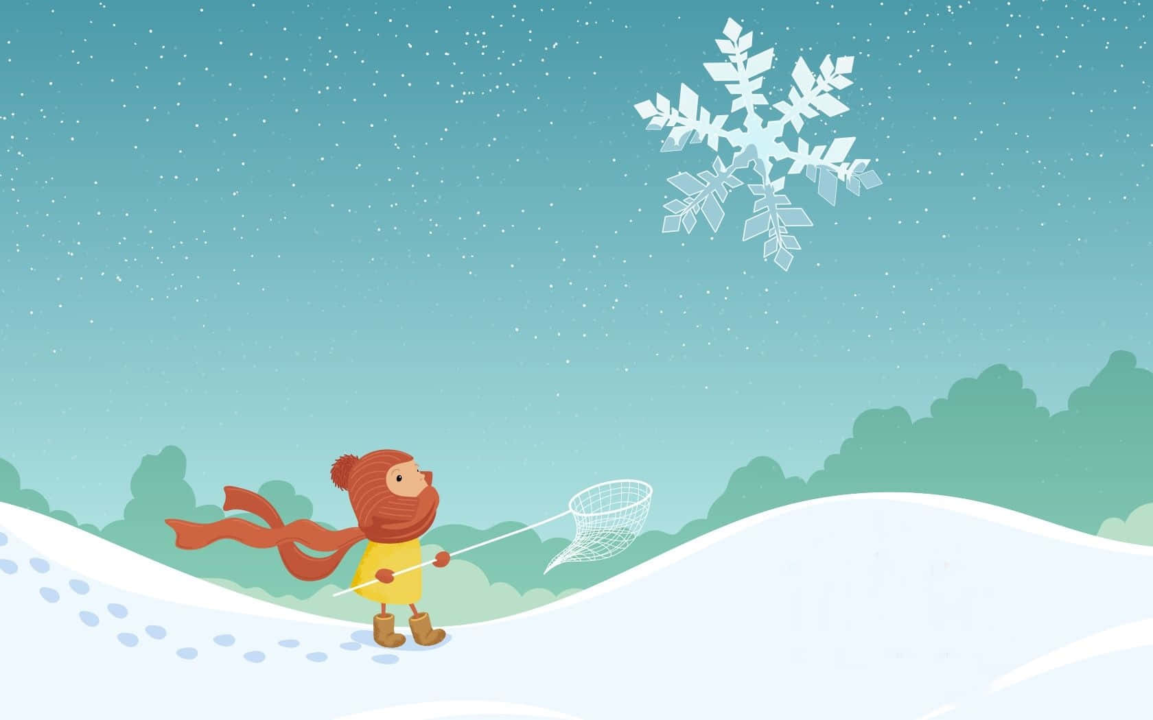 Christmas Cartoon Kid In Snow Background