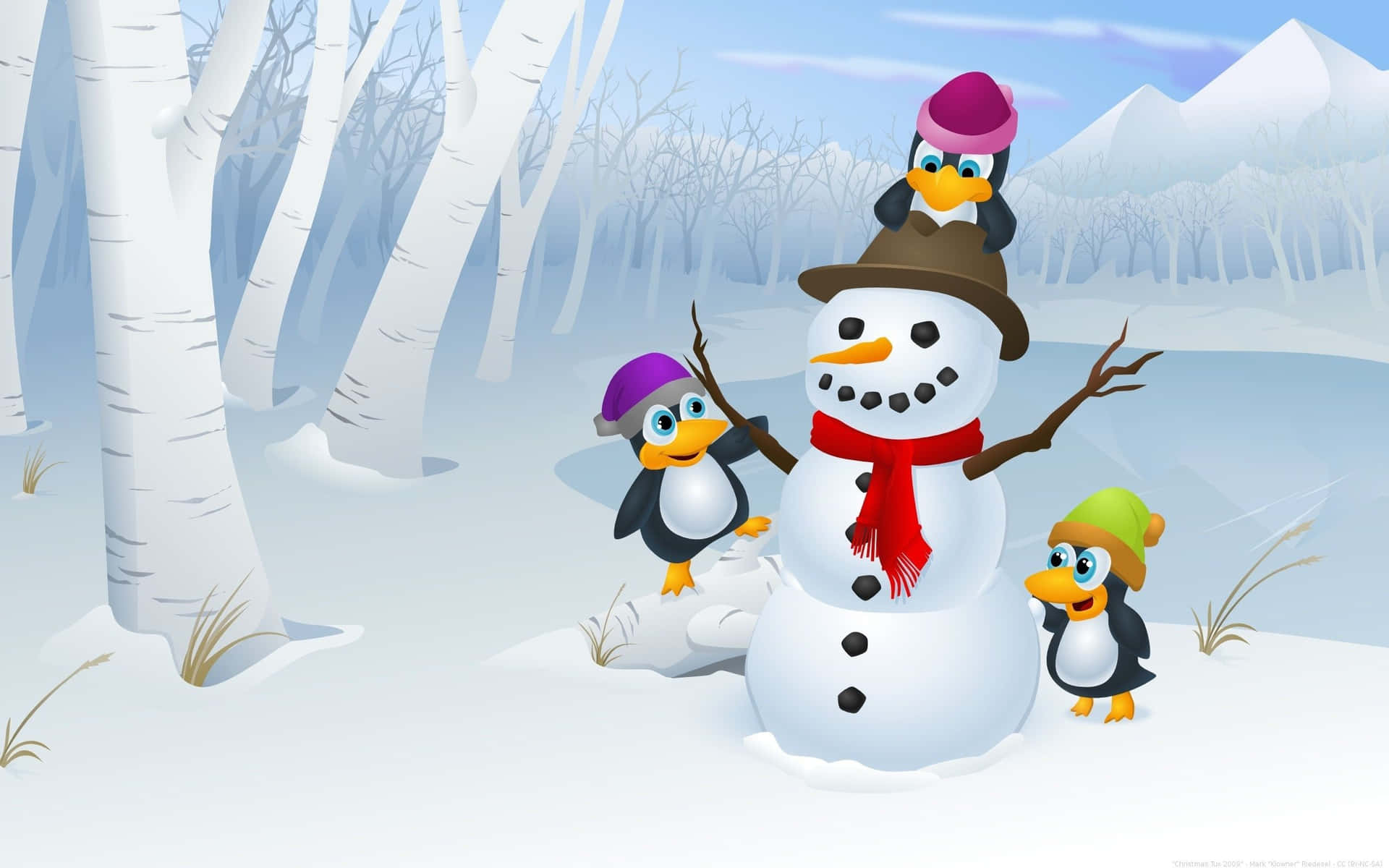 Christmas Cartoon Little Penguins Background